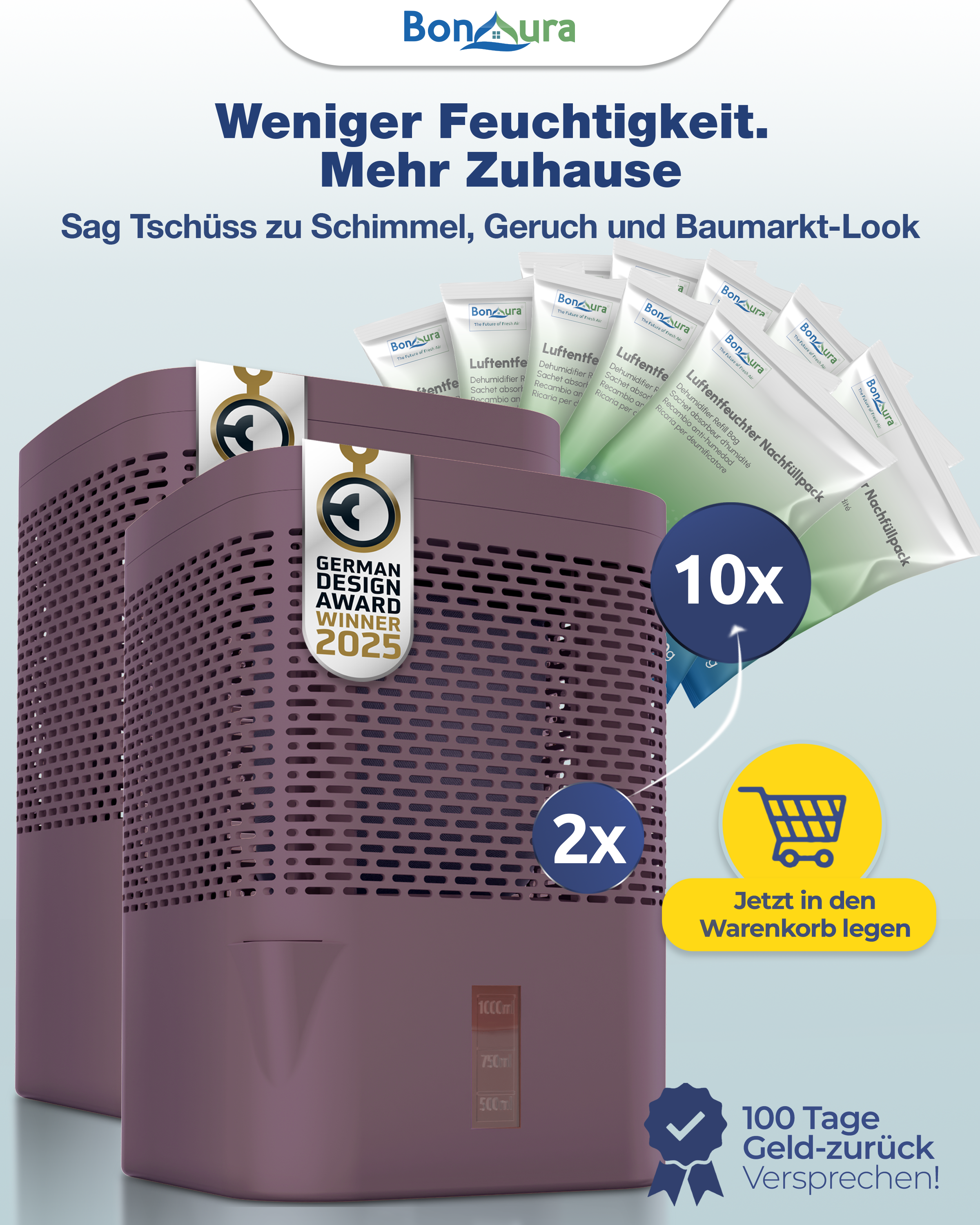 AirOne Super Sparset aus 2 x Luftentfeuchter ohne Strom und 10 x Granulat 680g