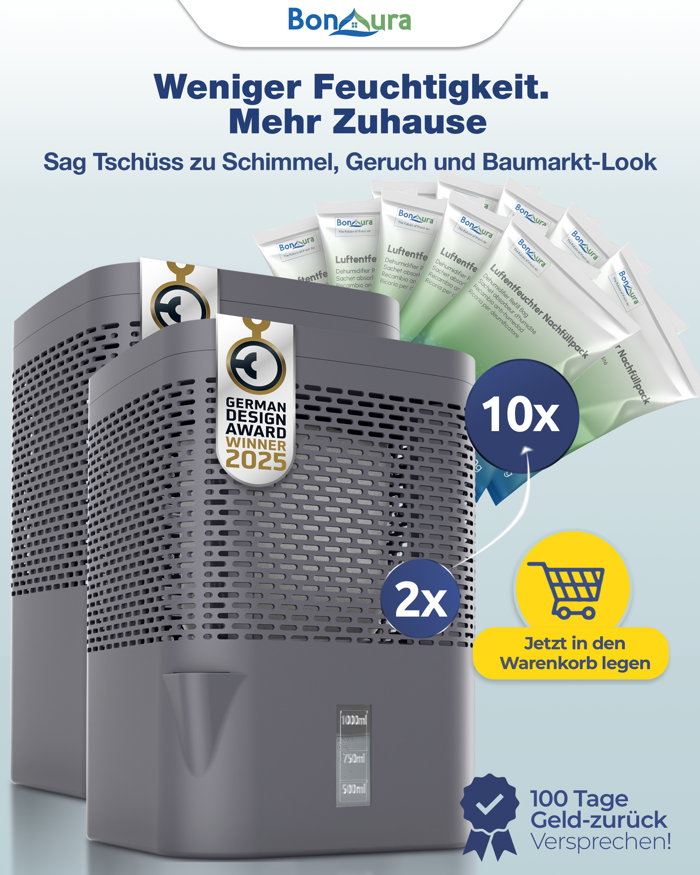 AirOne Super Sparset aus 2 x Luftentfeuchter ohne Strom und 10 x Granulat 680g