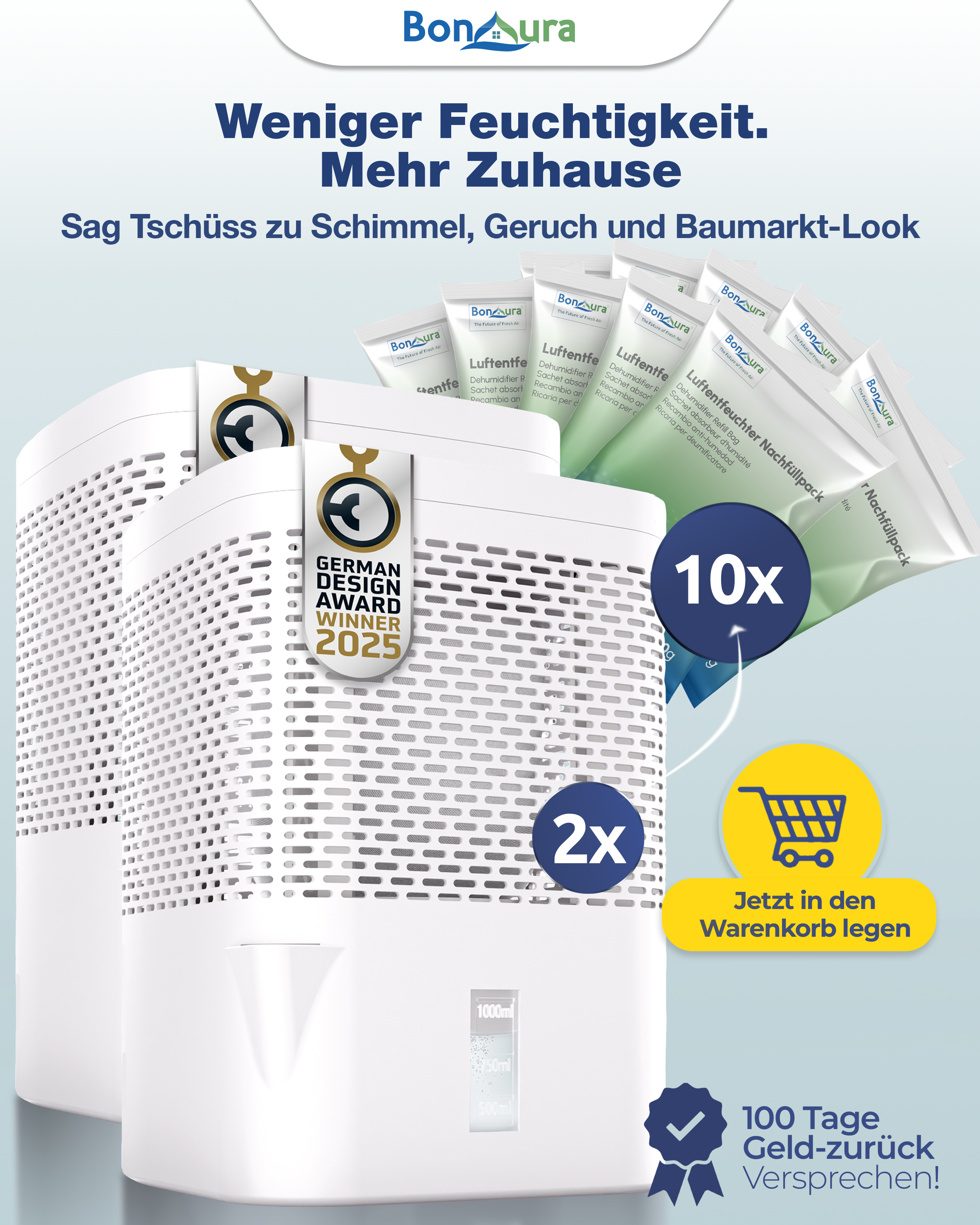 AirOne Super Sparset aus 2 x Luftentfeuchter ohne Strom und 10 x Granulat 680g