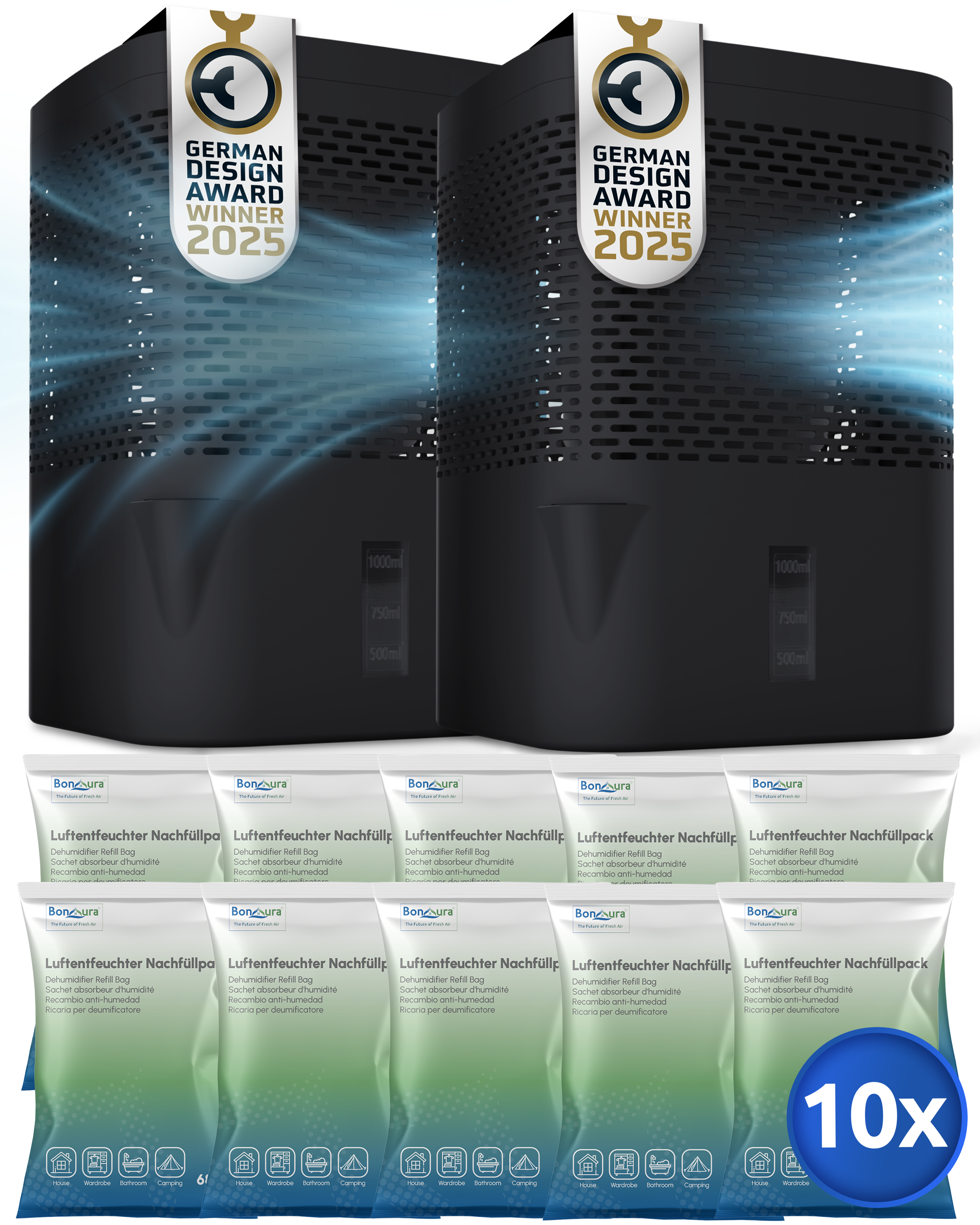 AirOne Super Sparset aus 2 x Luftentfeuchter ohne Strom und 10 x Granulat 680g