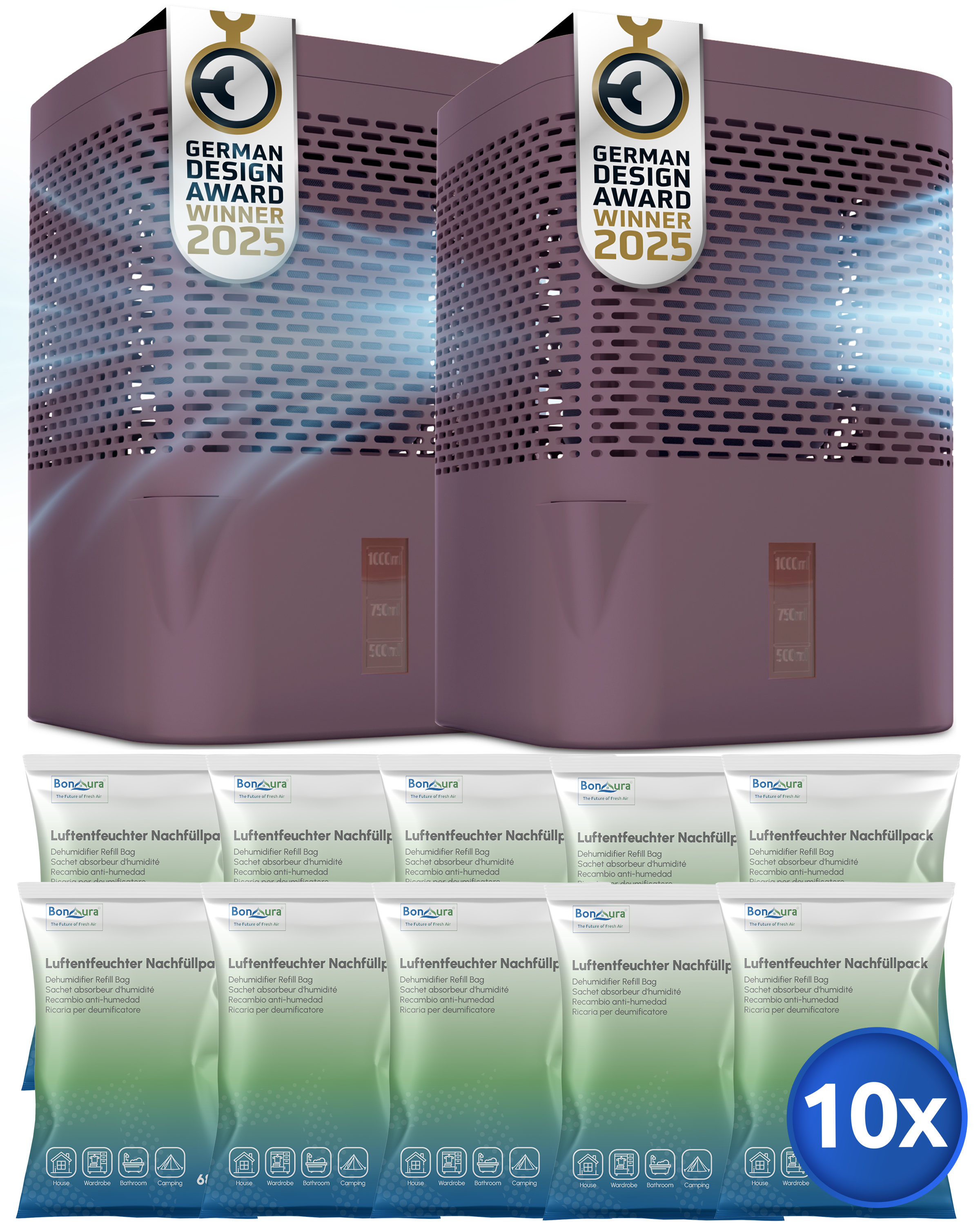 AirOne Super Sparset aus 2 x Luftentfeuchter ohne Strom und 10 x Granulat 680g