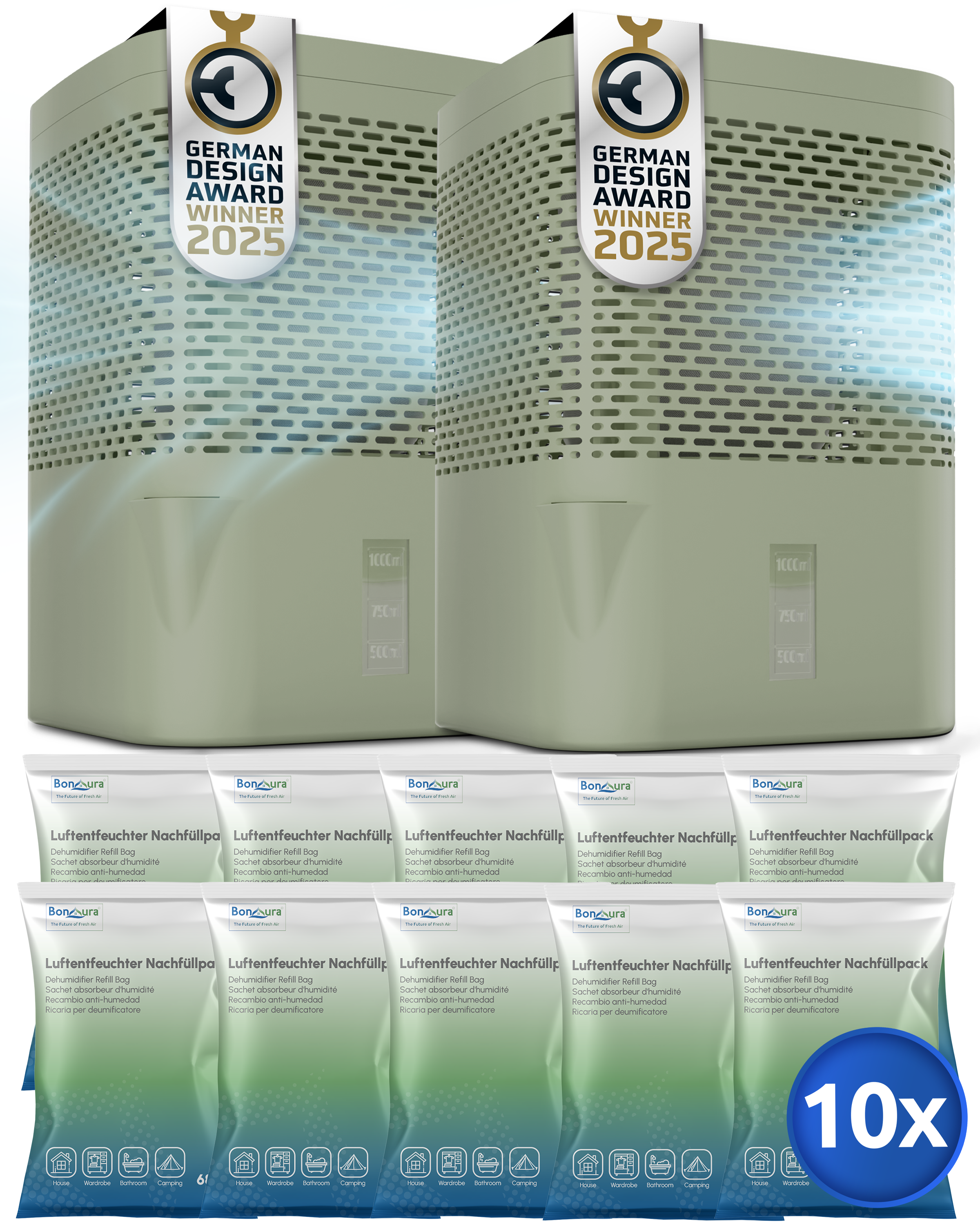 AirOne Super Sparset aus 2 x Luftentfeuchter ohne Strom und 10 x Granulat 680g