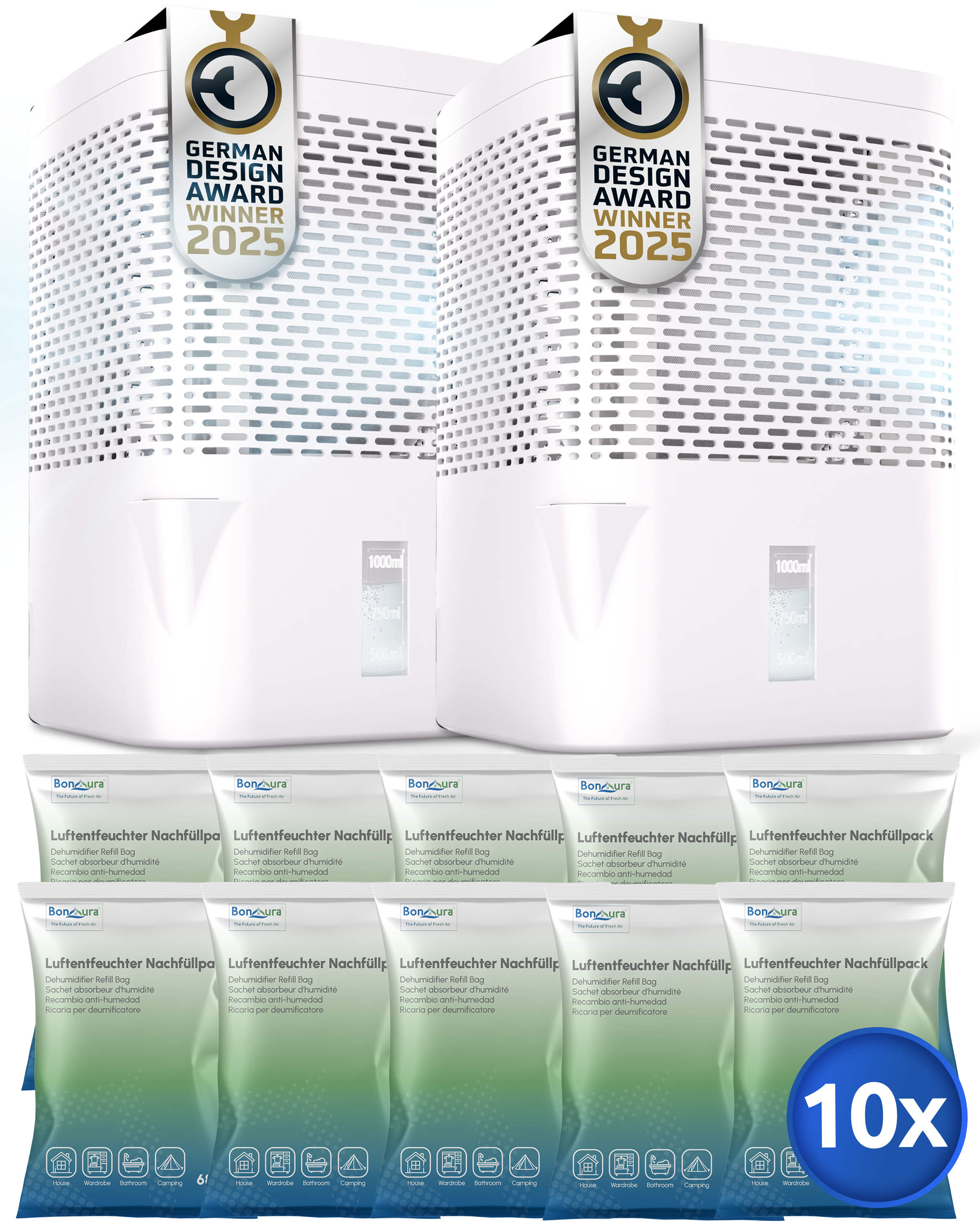 AirOne Super Sparset aus 2 x Luftentfeuchter ohne Strom und 10 x Granulat 680g