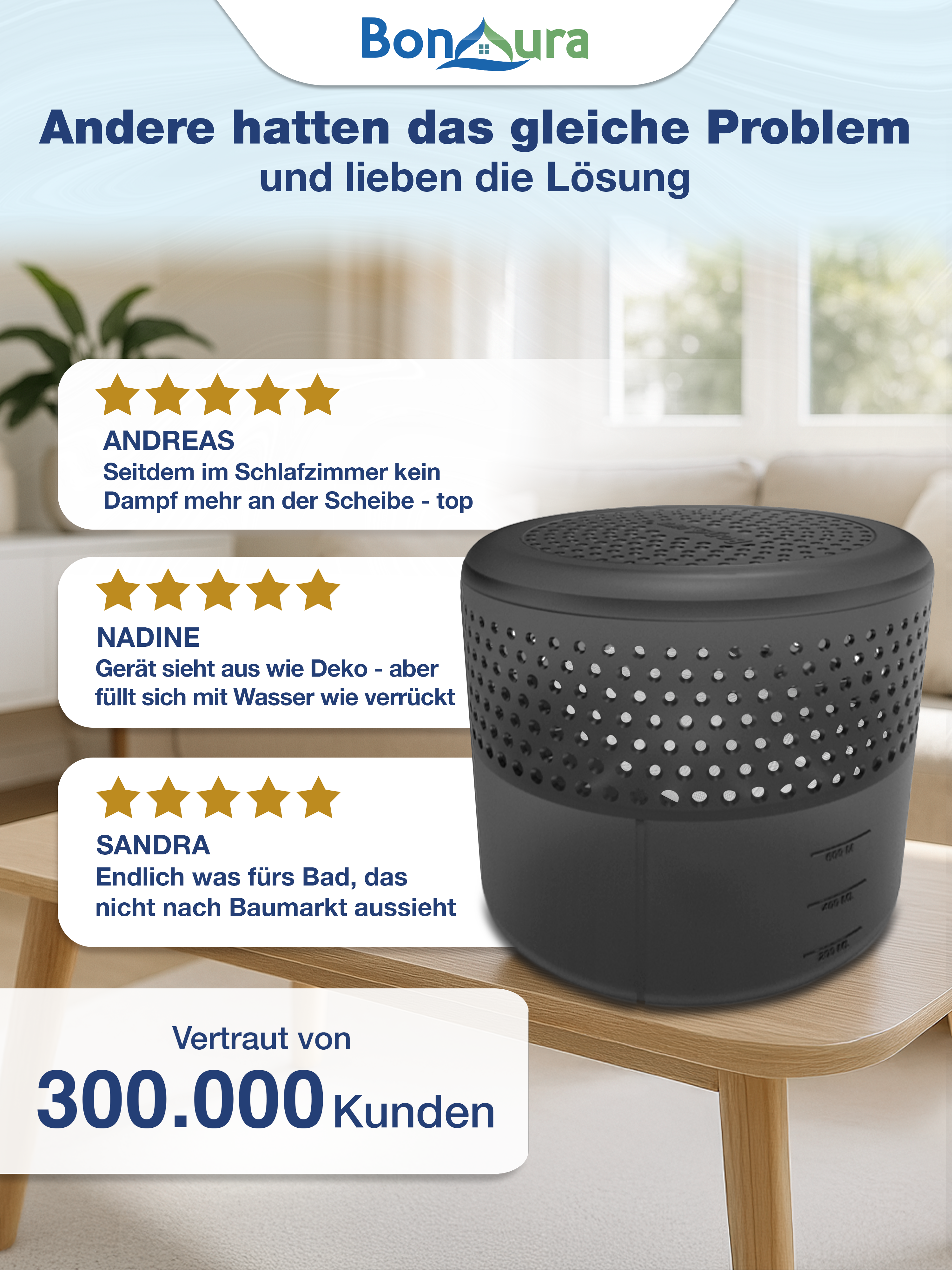 AirOne Select Bundle aus Luftentfeuchter ohne Strom und Granulat 400g (rund)