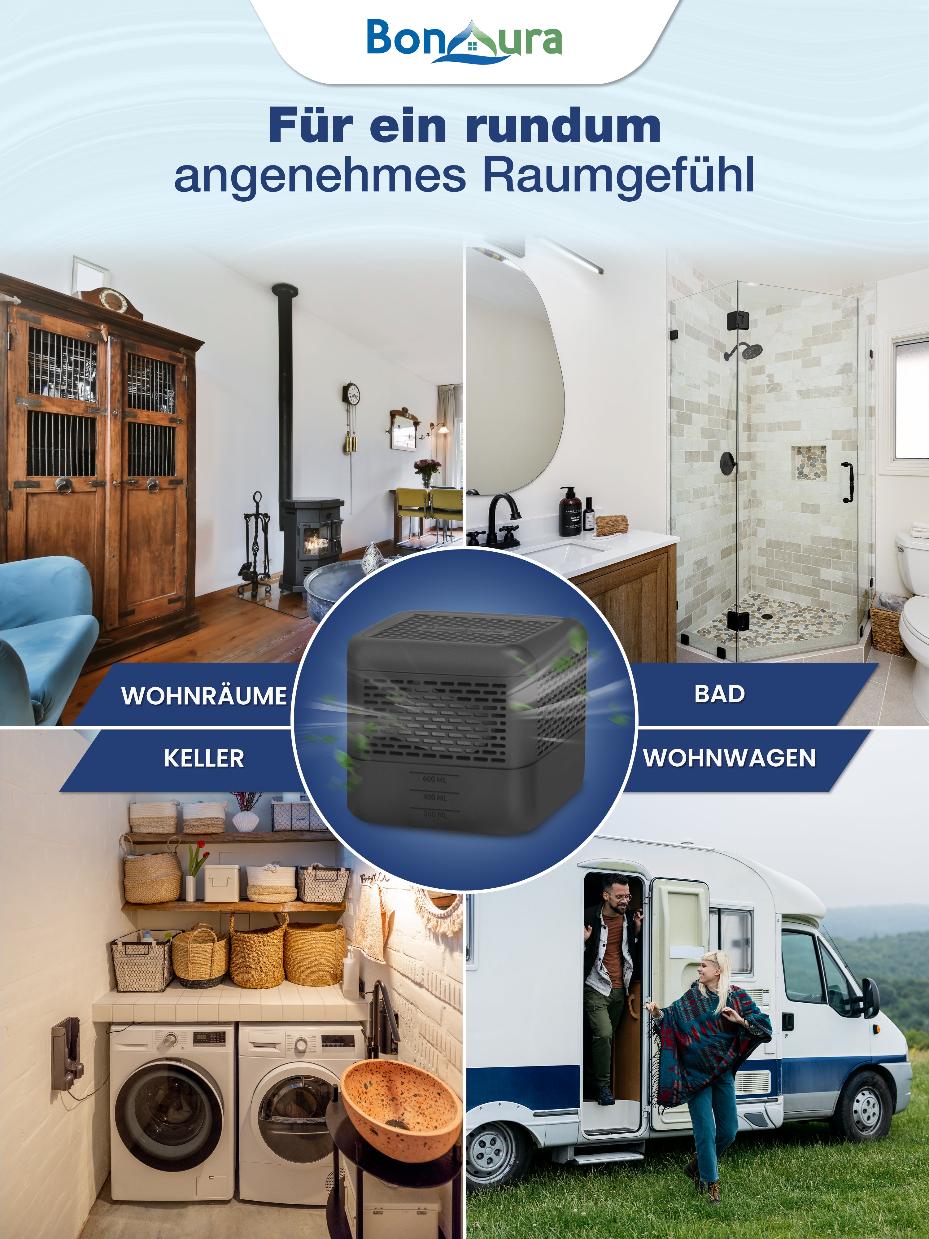 AirOne Select Bundle aus Luftentfeuchter ohne Strom und Granulat 400g (eckig)