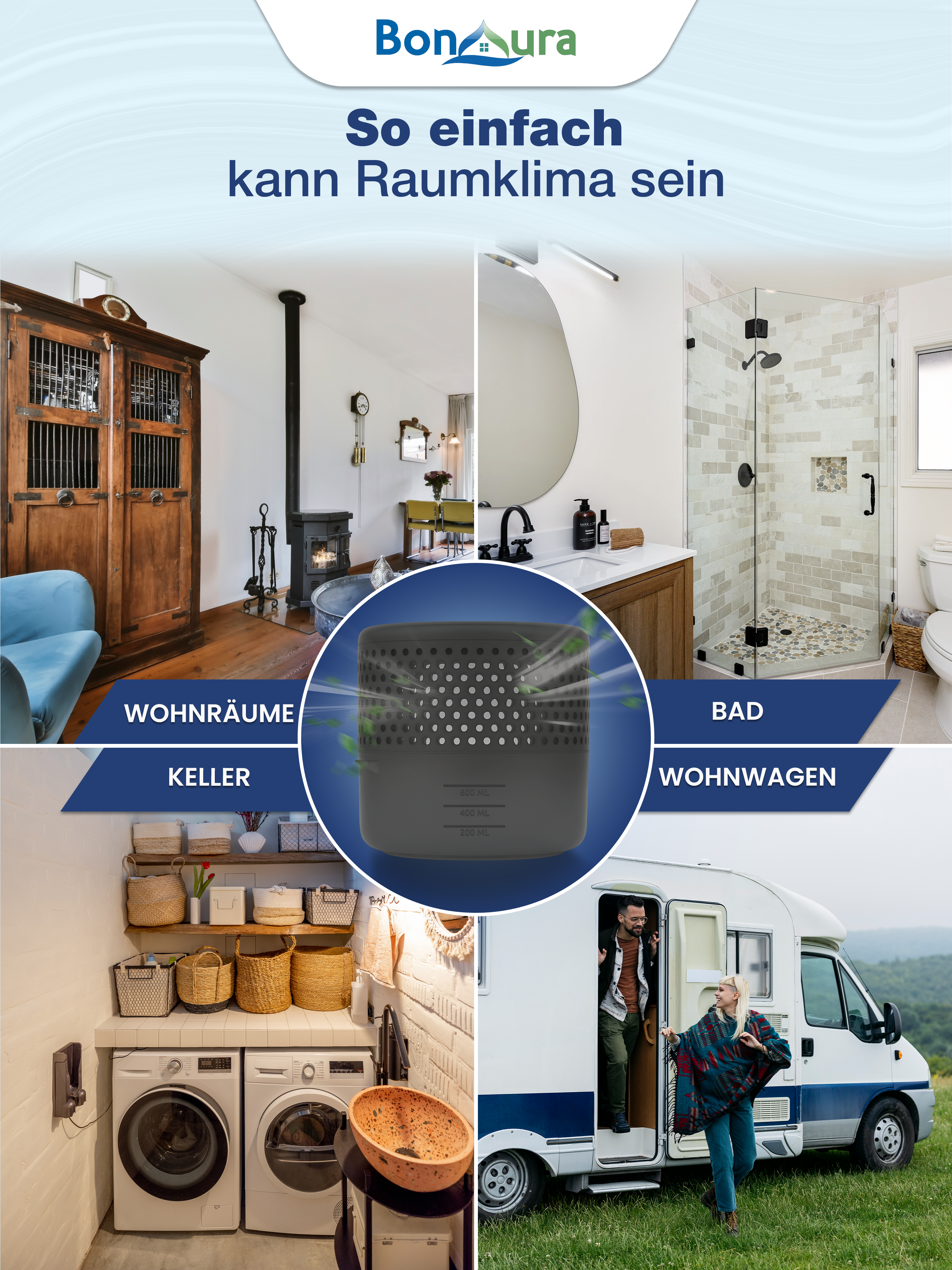 AirOne Select Bundle aus Luftentfeuchter ohne Strom und Granulat 400g (rund)