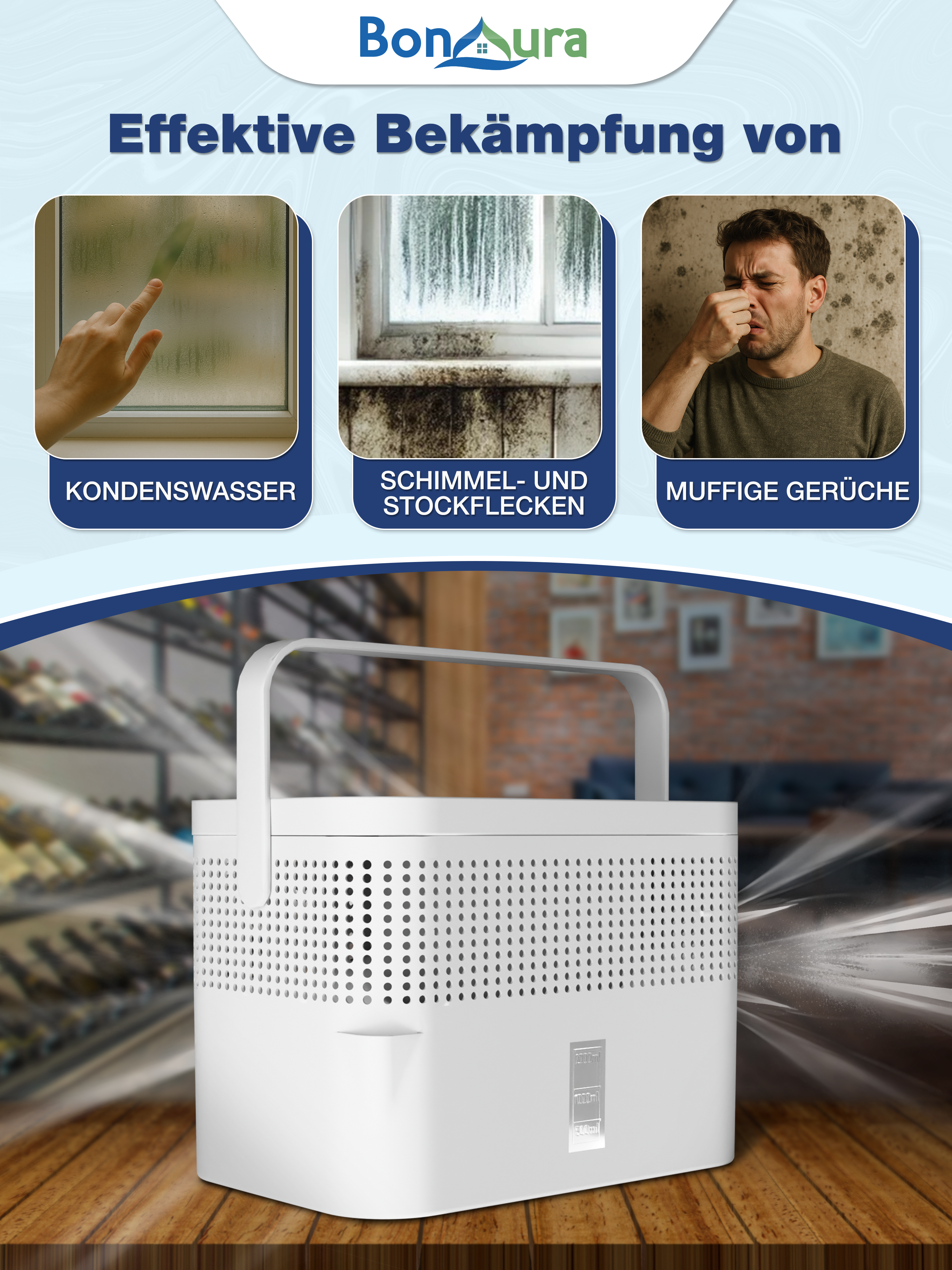 AirOne Max Bundle aus Luftentfeuchter ohne Strom und 5 x Granulat 980g