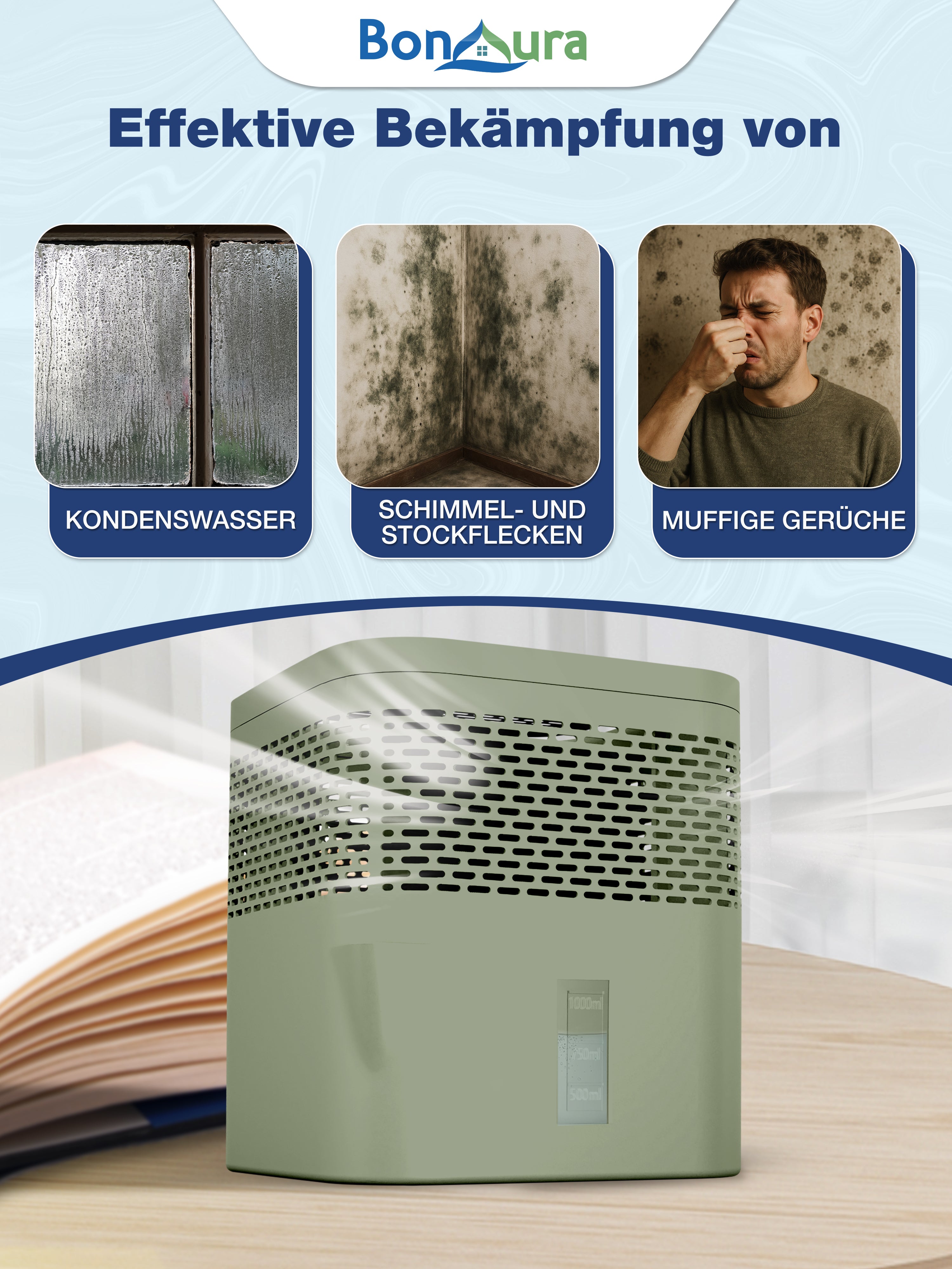 Set of 2 AirOne Lite granulate dehumidifiers with 2x 450g dehumidifier granules