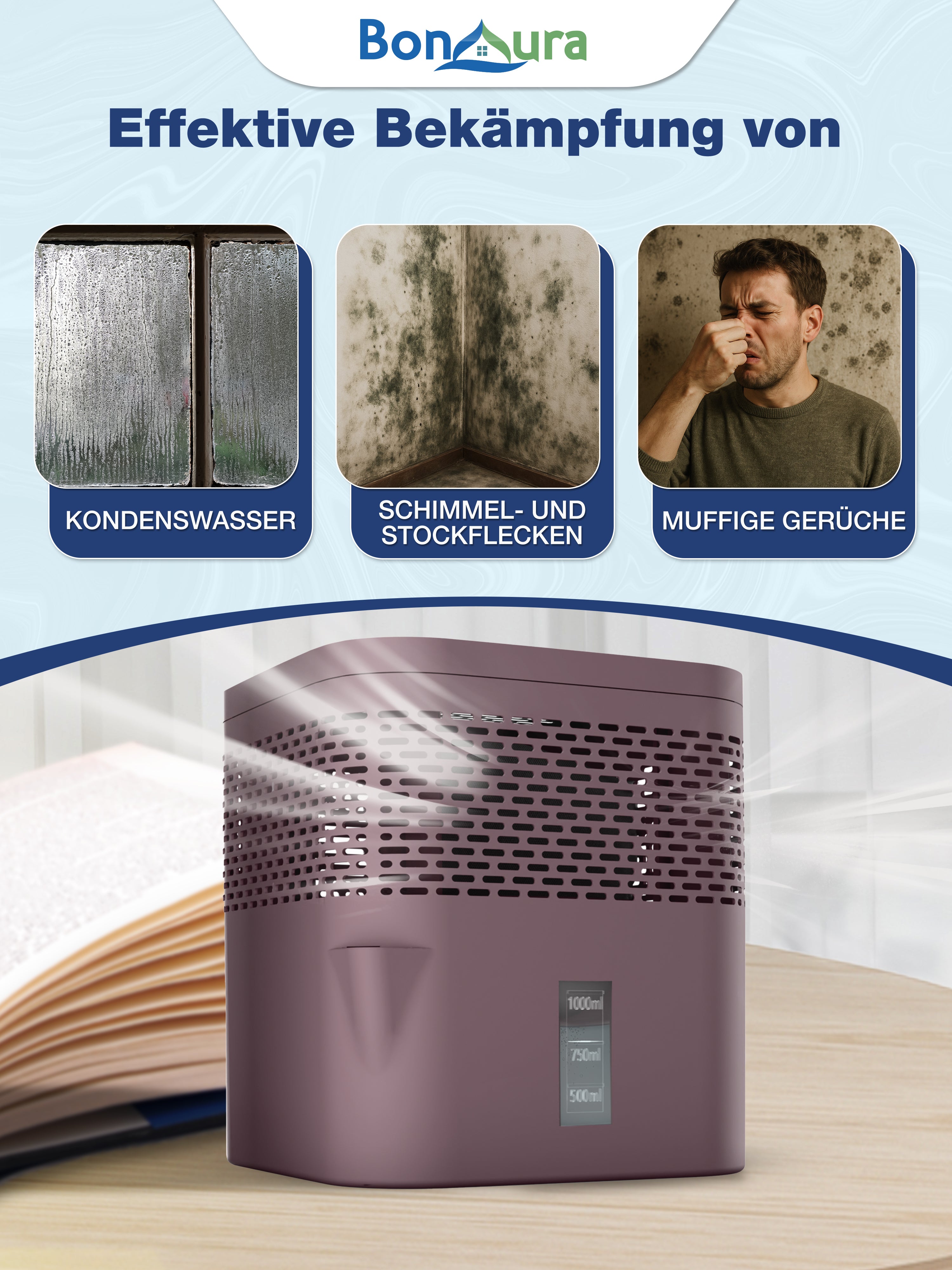 Set of 2 AirOne Lite granulate dehumidifiers with 2x 450g dehumidifier granules