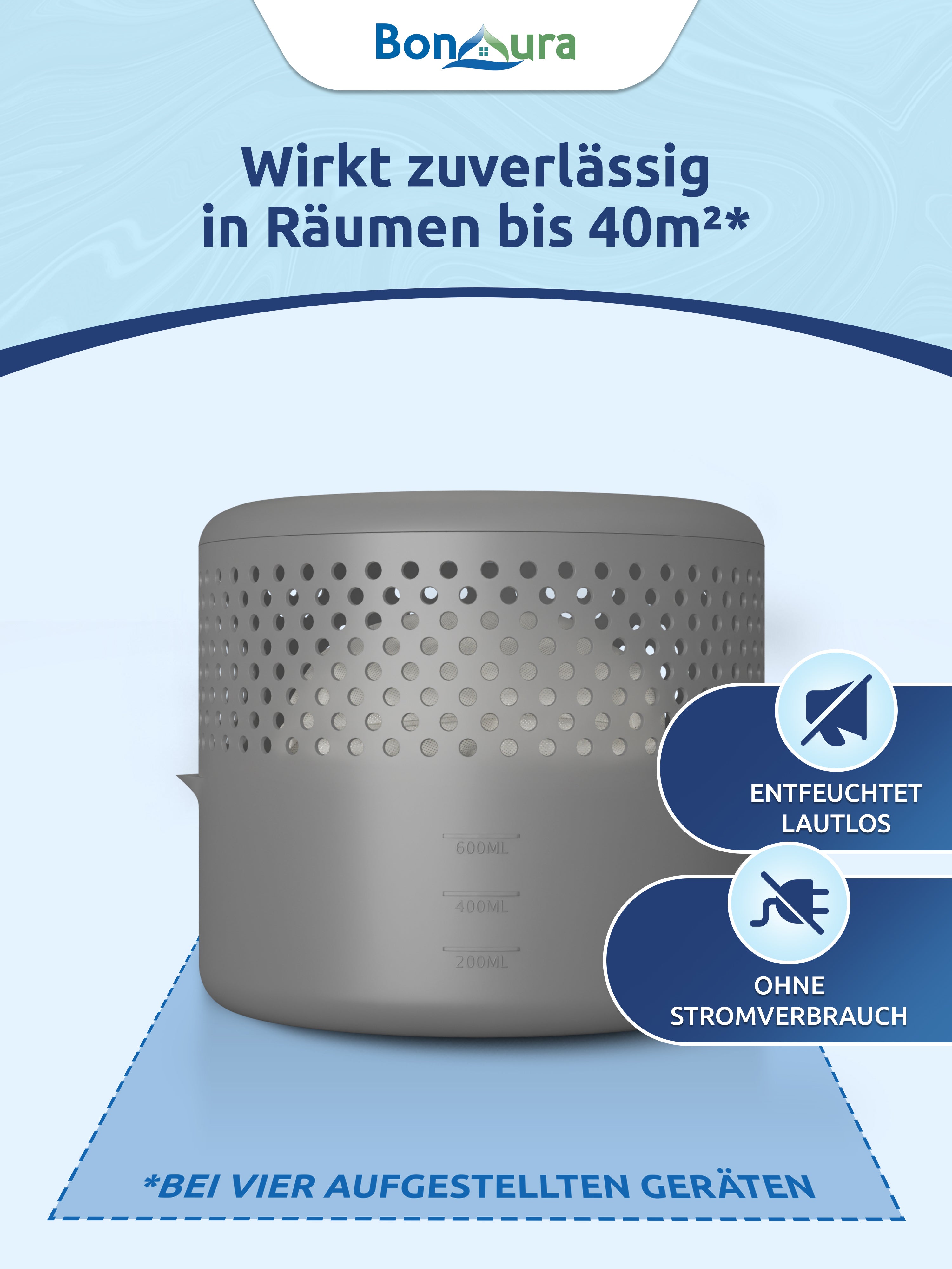 AirOne Select Bundle aus Luftentfeuchter ohne Strom und Granulat 400g (rund)