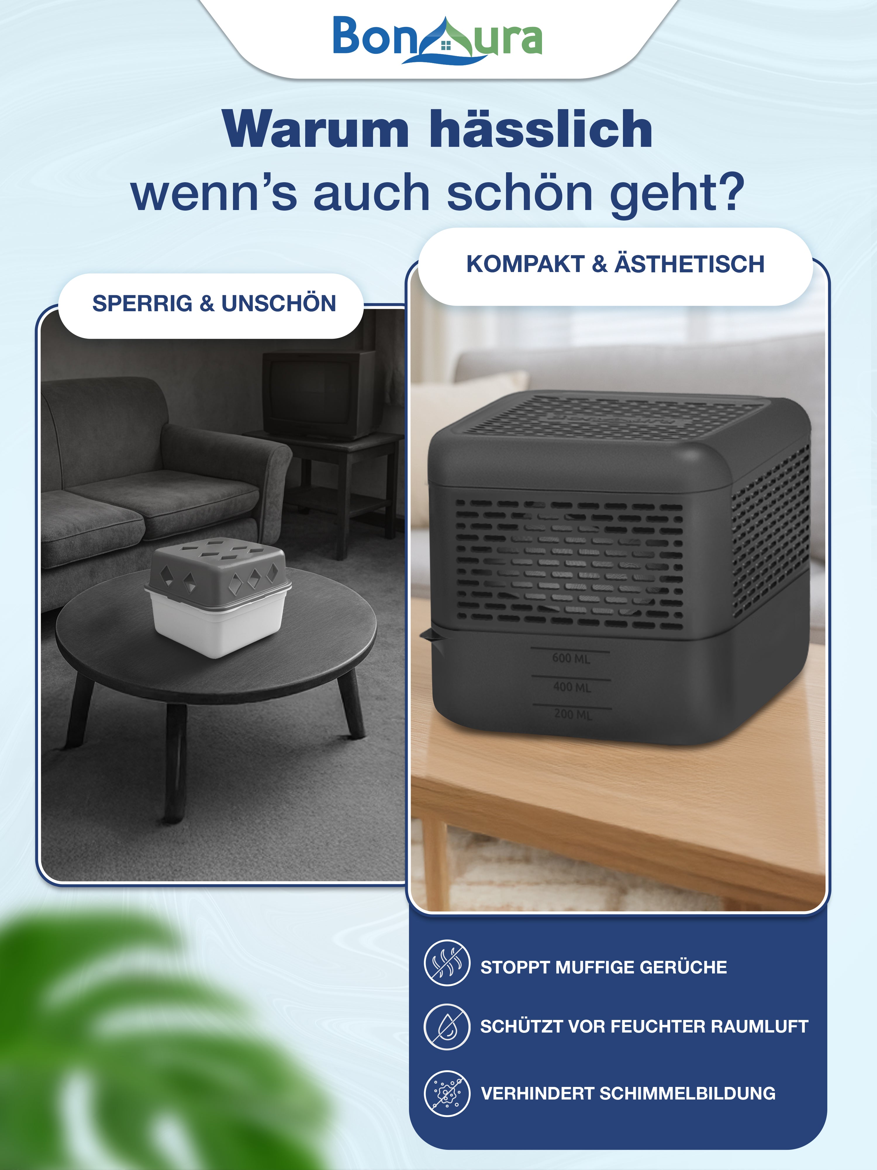 AirOne Select Bundle aus Luftentfeuchter ohne Strom und Granulat 400g (eckig)