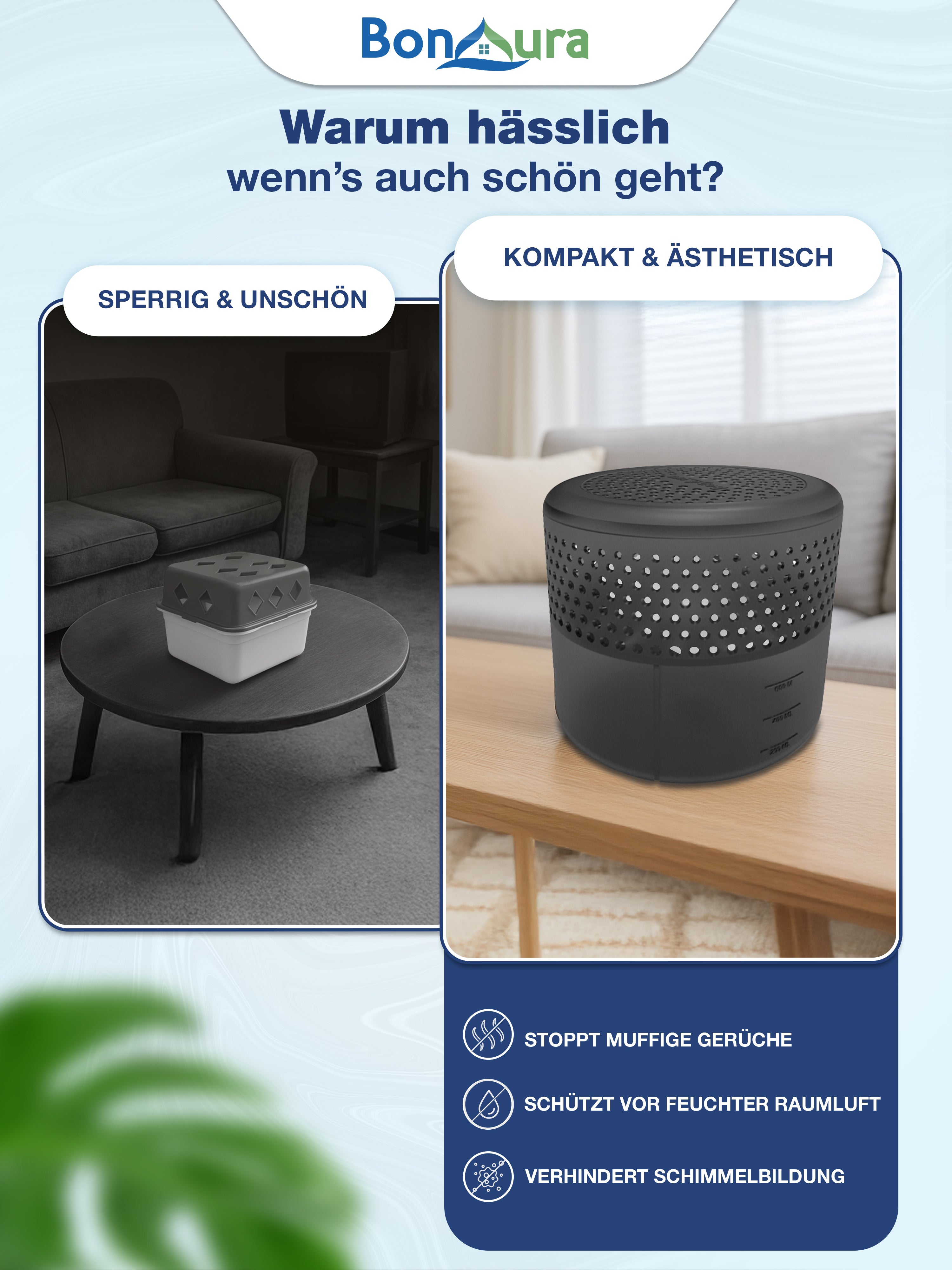 AirOne Select Bundle aus Luftentfeuchter ohne Strom und Granulat 400g (rund)