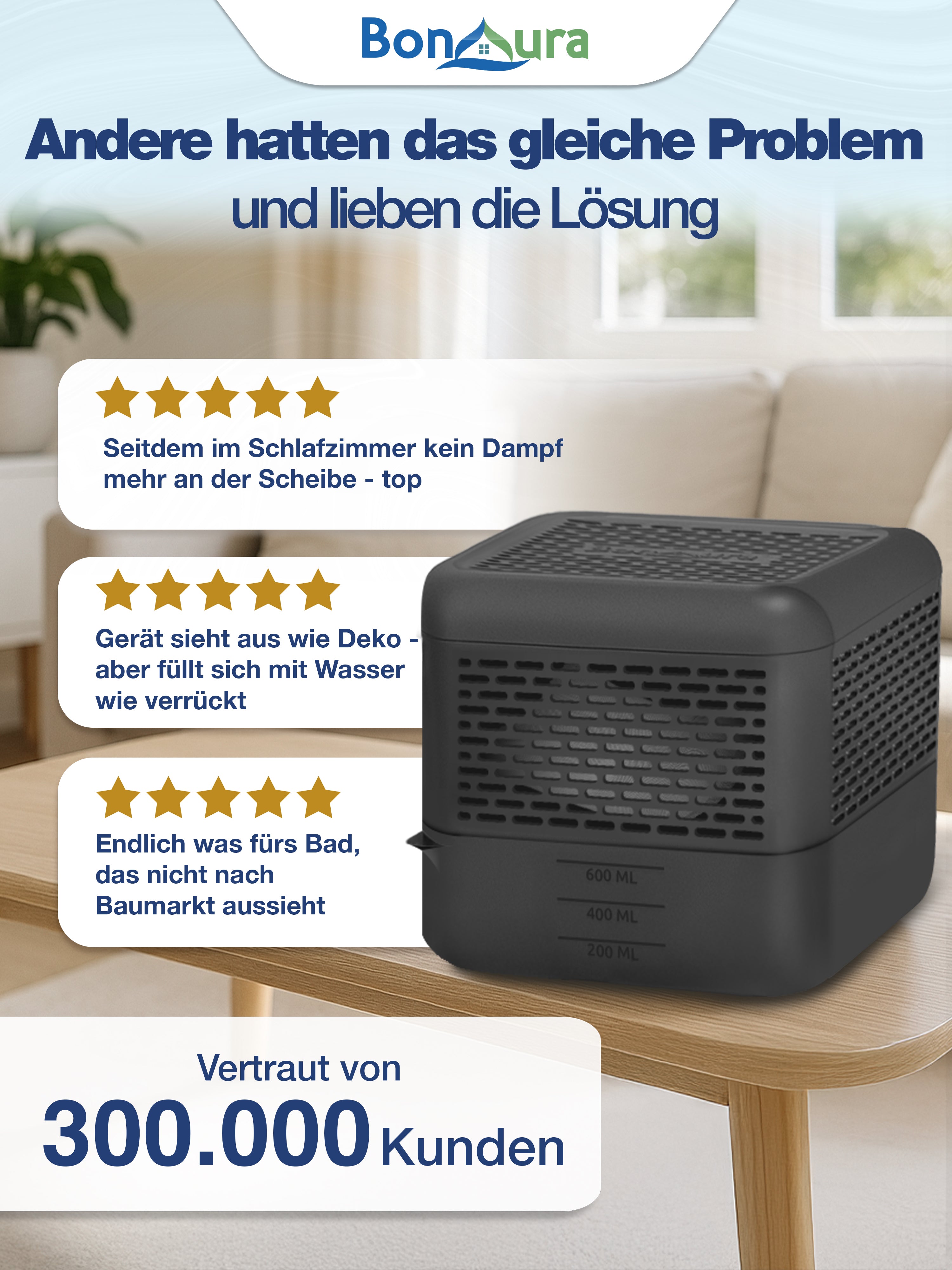 AirOne Select Bundle aus Luftentfeuchter ohne Strom und Granulat 400g (eckig)