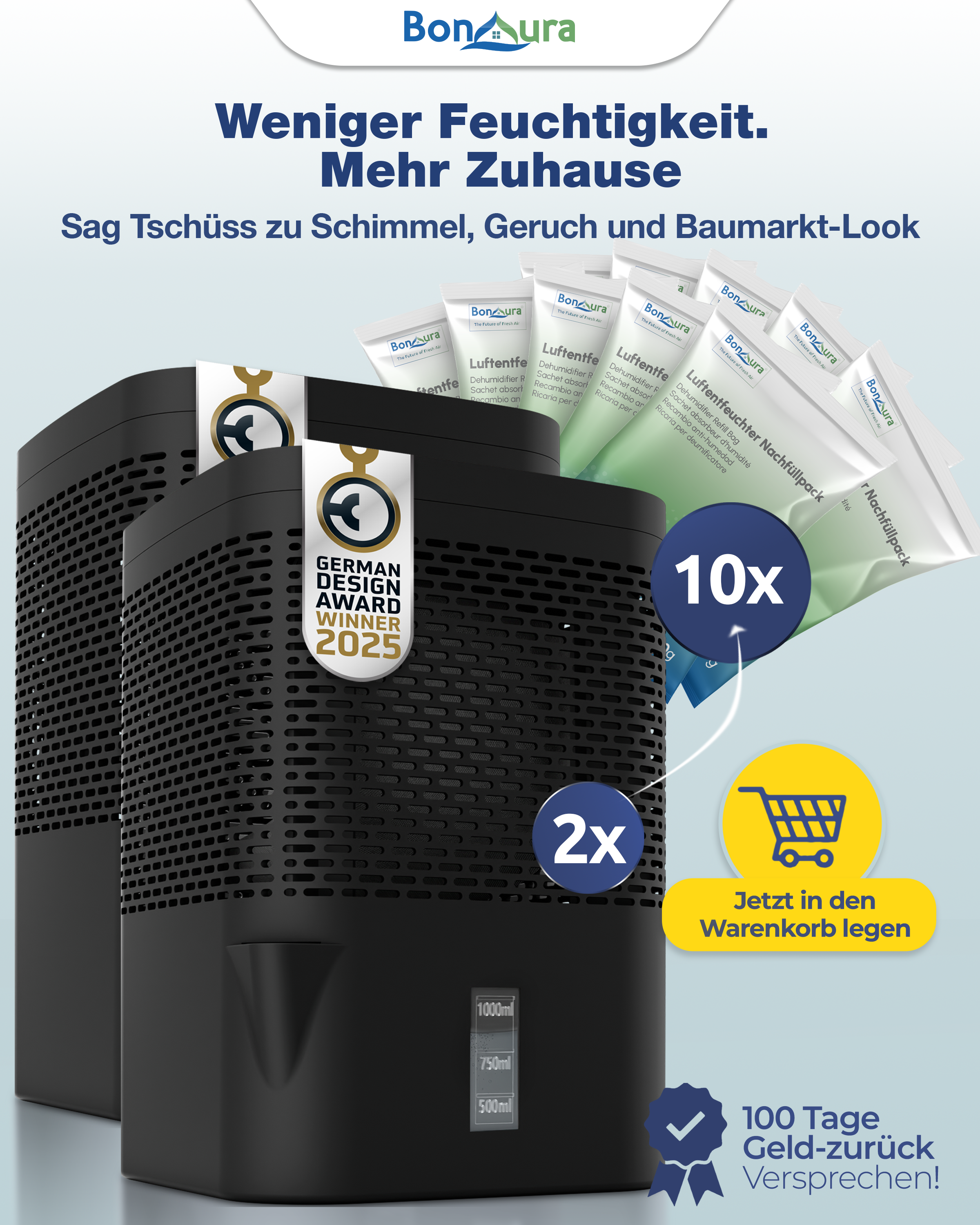 Kit AirOne Super Saver comprenant 2 déshumidificateurs (sans électricité) et 10 sachets de 680 g de granulés