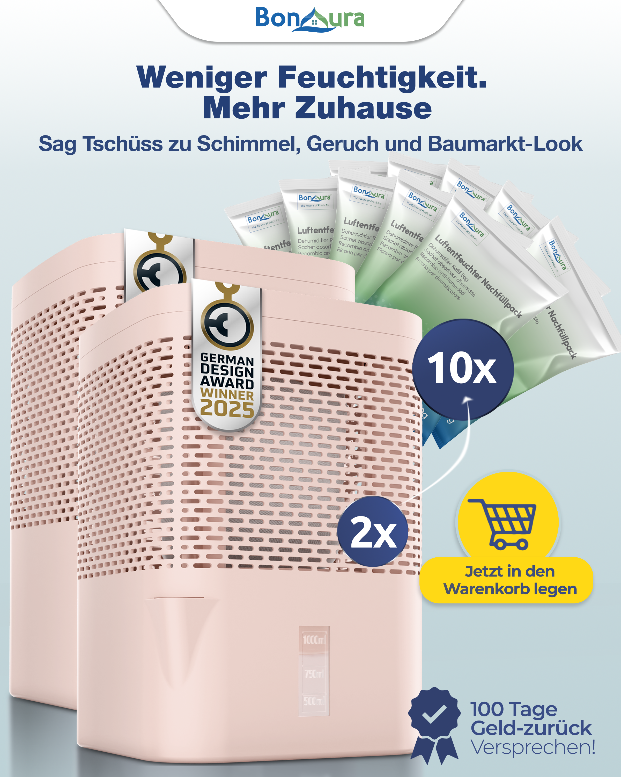 Kit AirOne Super Saver comprenant 2 déshumidificateurs (sans électricité) et 10 sachets de 680 g de granulés