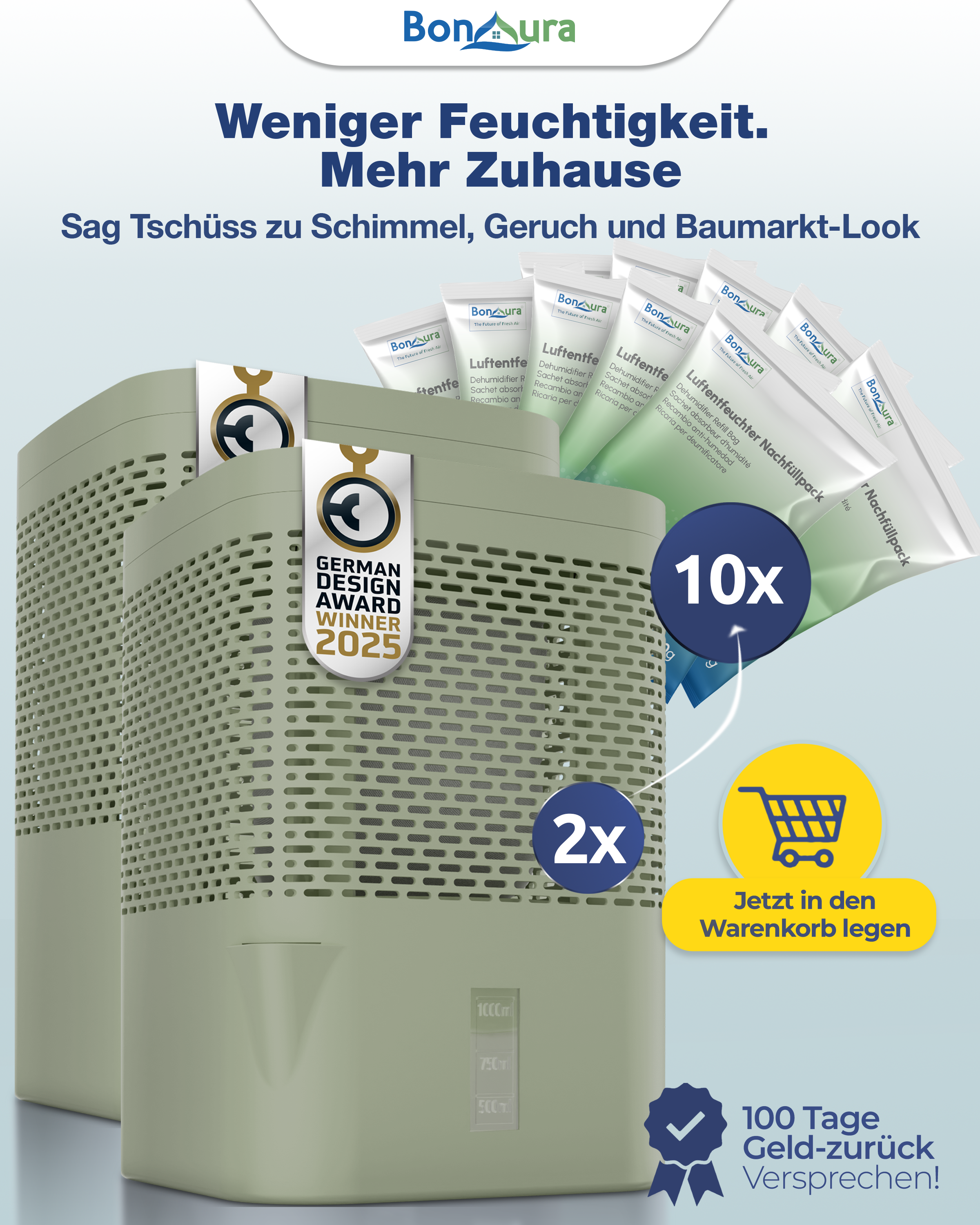 Kit AirOne Super Saver comprenant 2 déshumidificateurs (sans électricité) et 10 sachets de 680 g de granulés