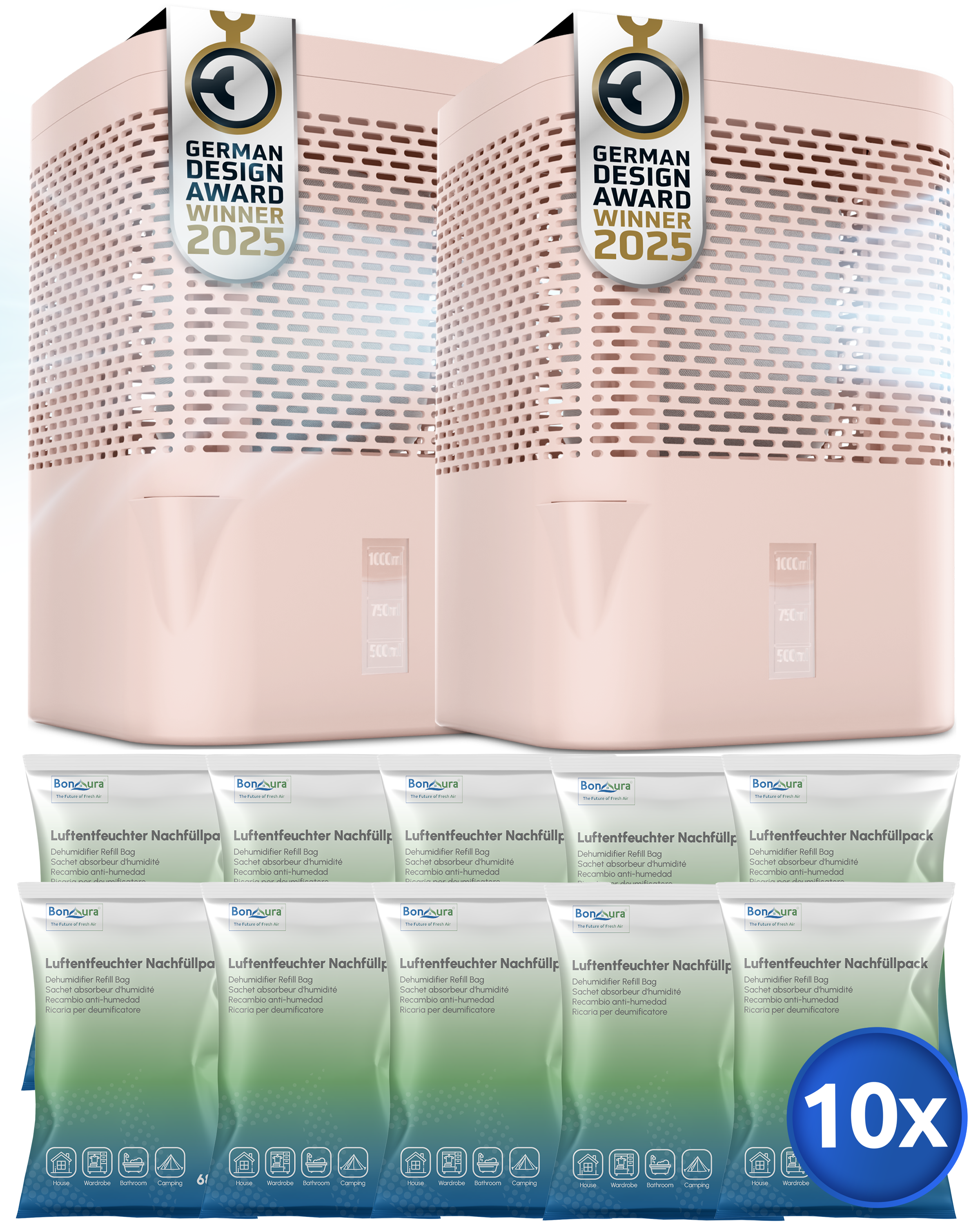 Kit AirOne Super Saver comprenant 2 déshumidificateurs (sans électricité) et 10 sachets de 680 g de granulés