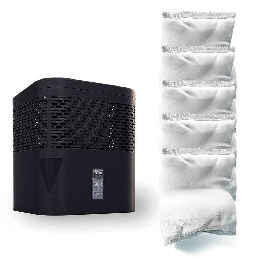 AirOne Lite Bundle aus Luftentfeuchter ohne Strom in Midnight Black und 5 x Luftentfeuchter Granulat 450g