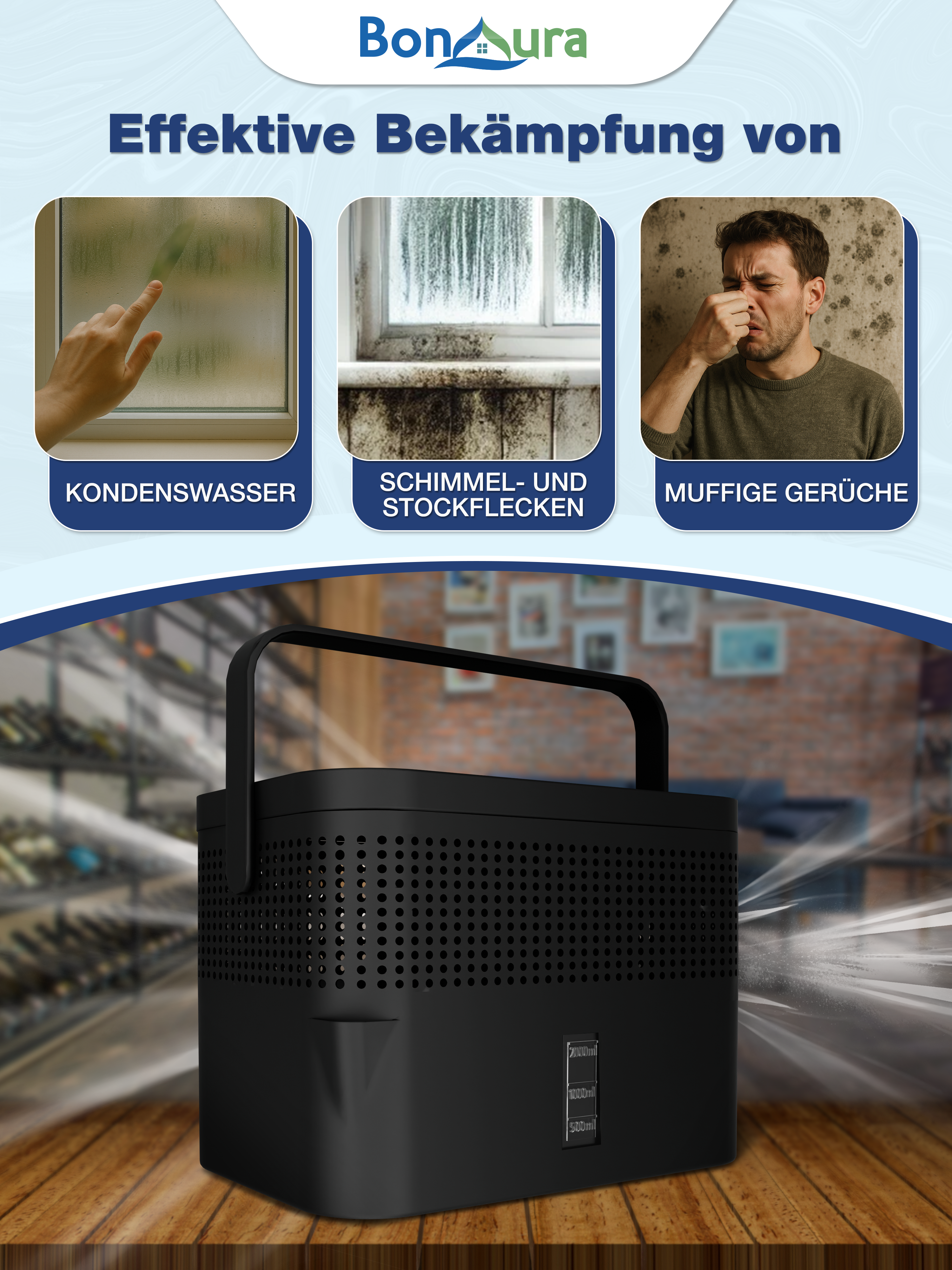 AirOne Max Bundle aus Luftentfeuchter ohne Strom und 5 x Granulat 980g