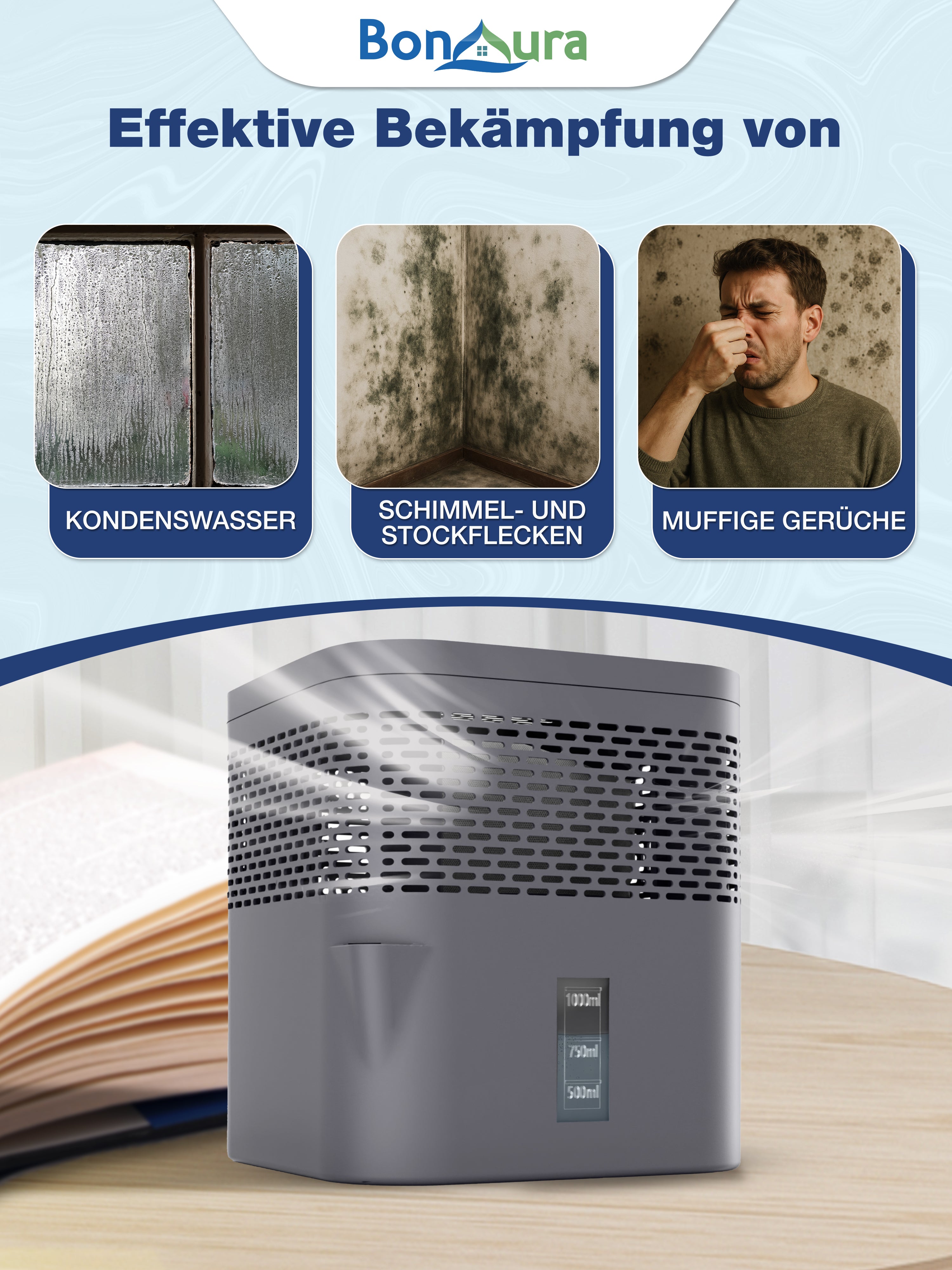 AirOne Lite Bundle aus Luftentfeuchter ohne Strom und 5 x Granulat 450g