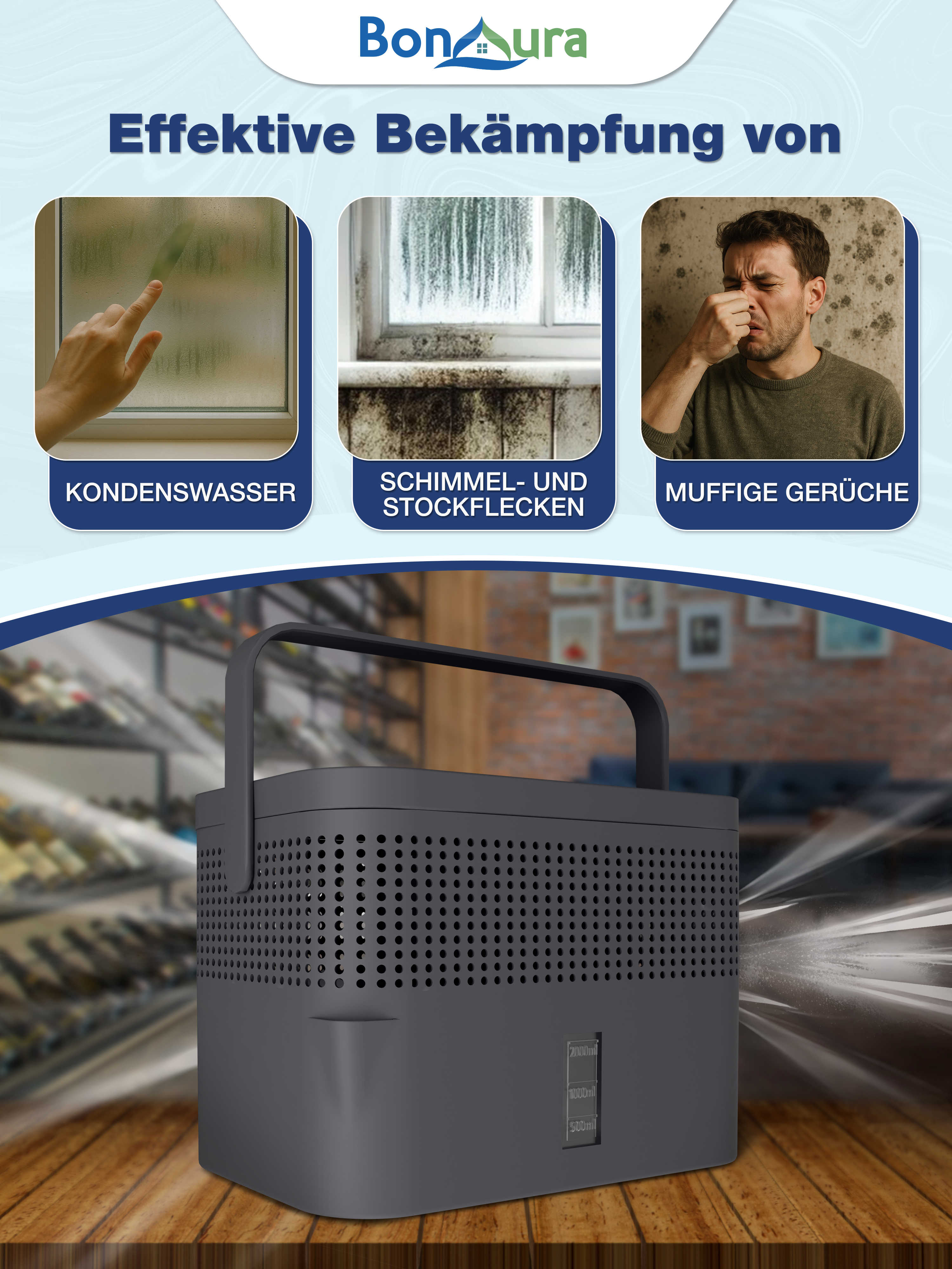 AirOne Max Bundle aus Luftentfeuchter ohne Strom und 5 x Granulat 980g