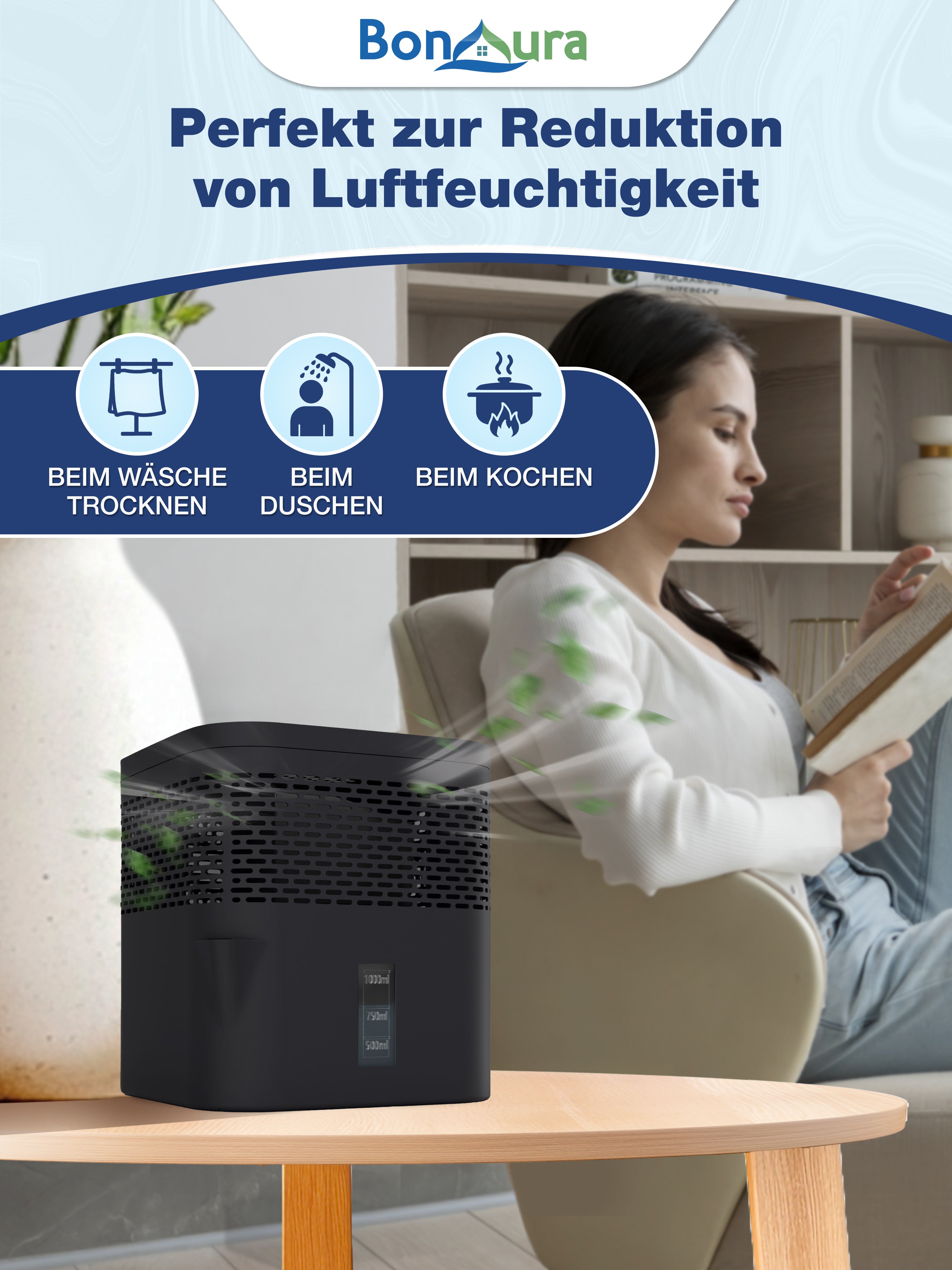 Lot de 2 déshumidificateurs AirOne Lite (sans électricité) avec 2 sachets de 450 g de granulés déshumidifiants.