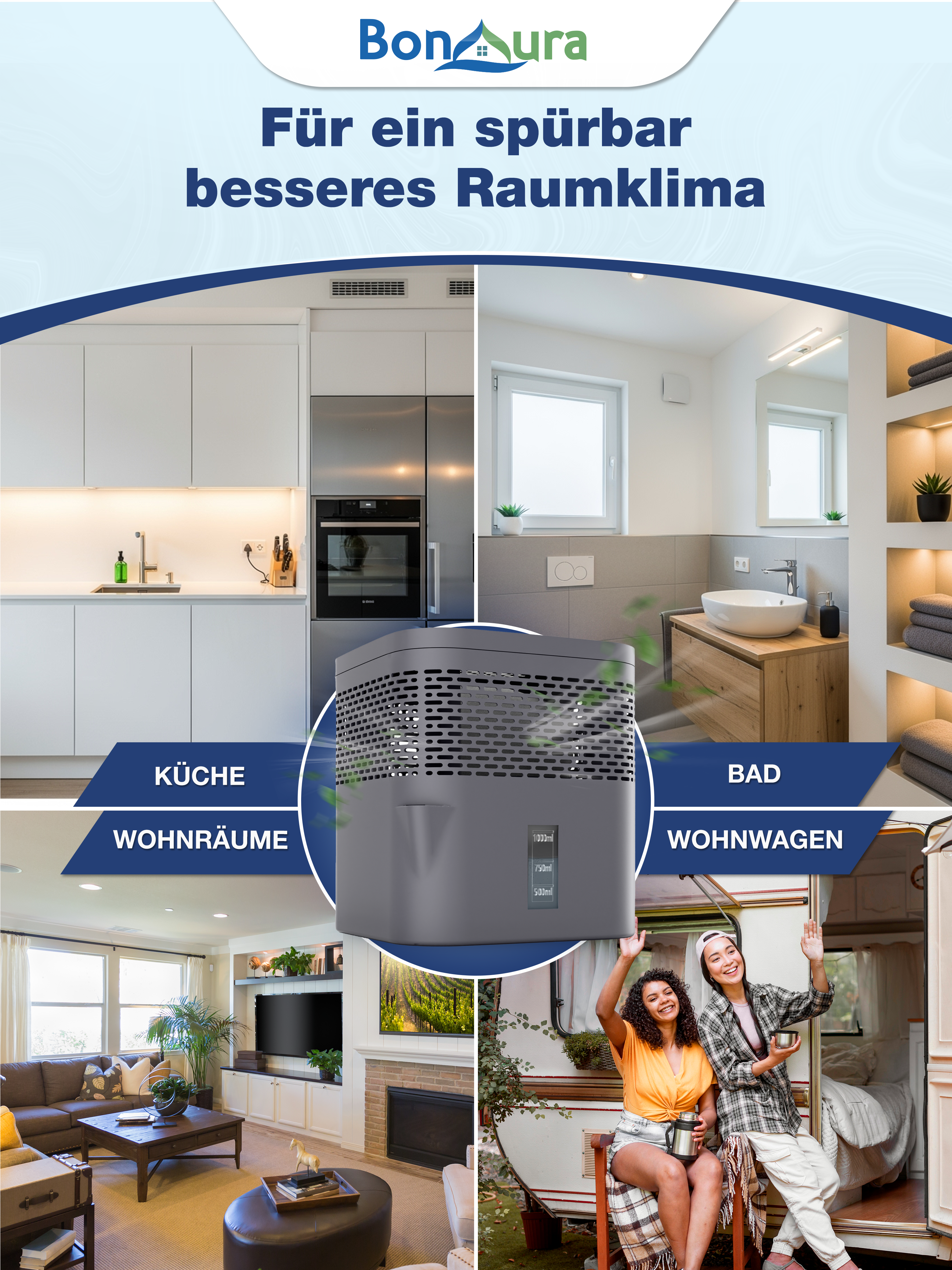 Lot de 2 déshumidificateurs AirOne Lite (sans électricité) avec 2 sachets de 450 g de granulés déshumidifiants.