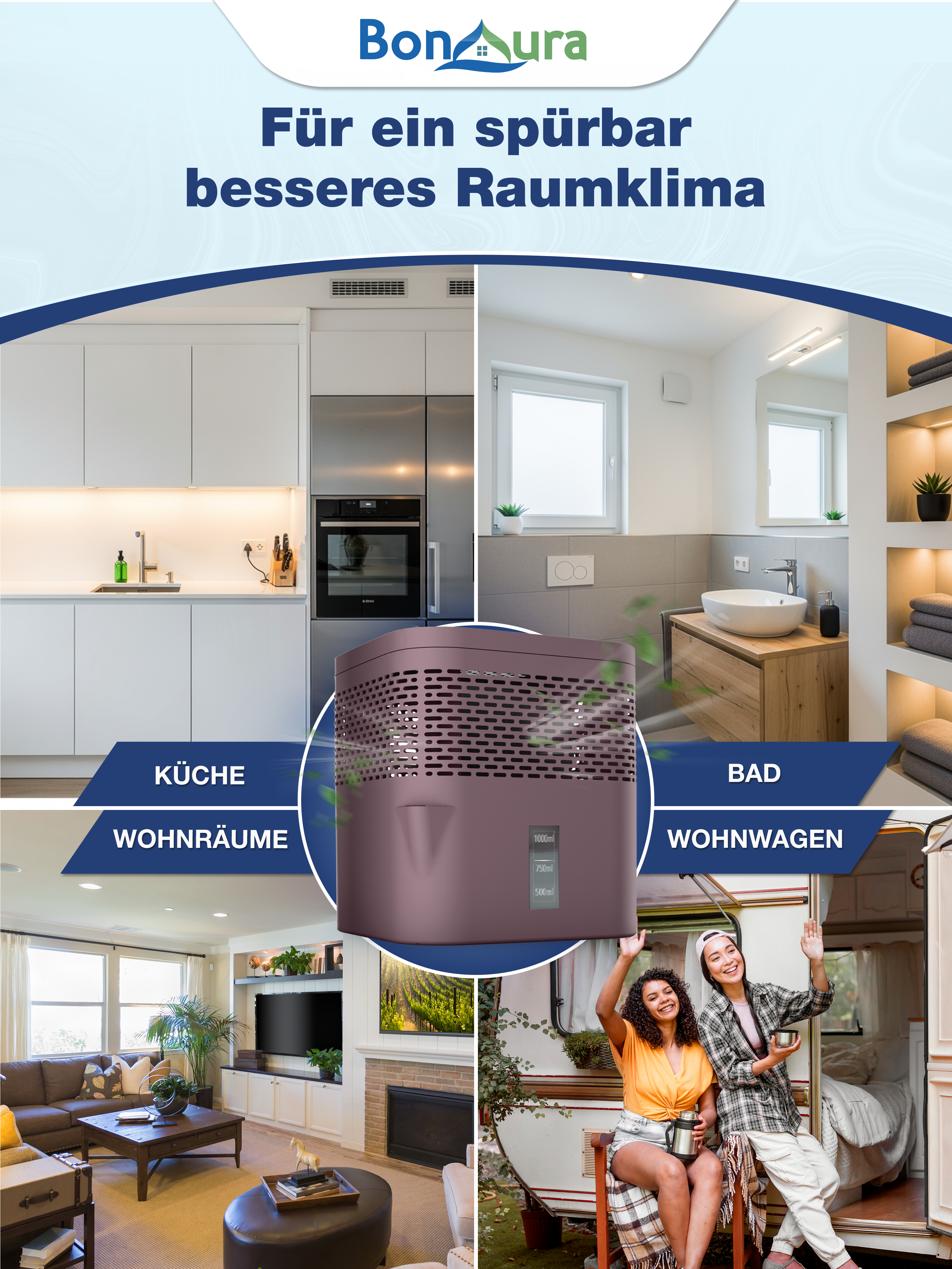 Lot de 2 déshumidificateurs AirOne Lite (sans électricité) avec 2 sachets de 450 g de granulés déshumidifiants.