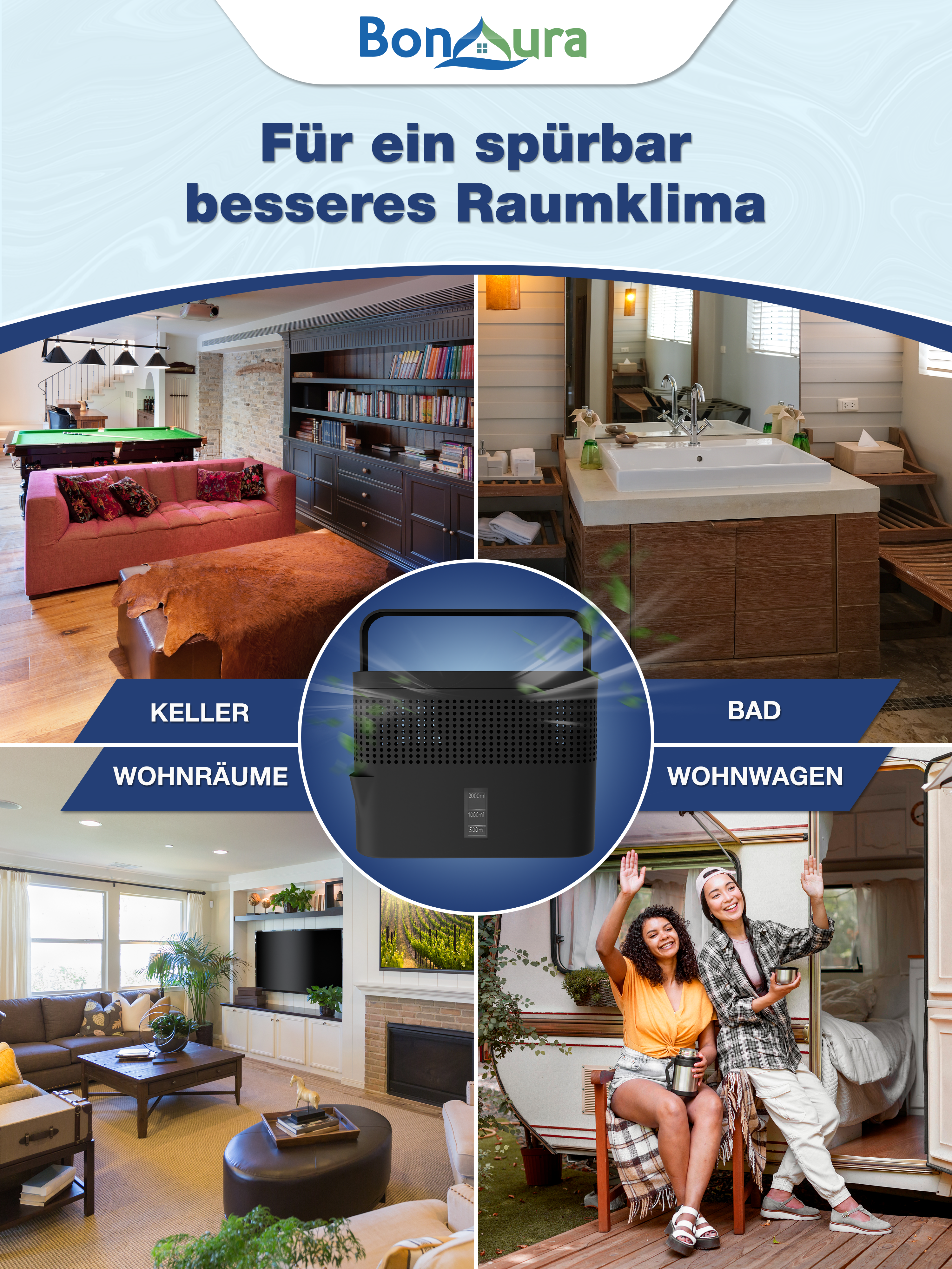 2er Set AirOne Max Luftentfeuchter ohne Strom mit 2x 980g Luftentfeuchter Granulat