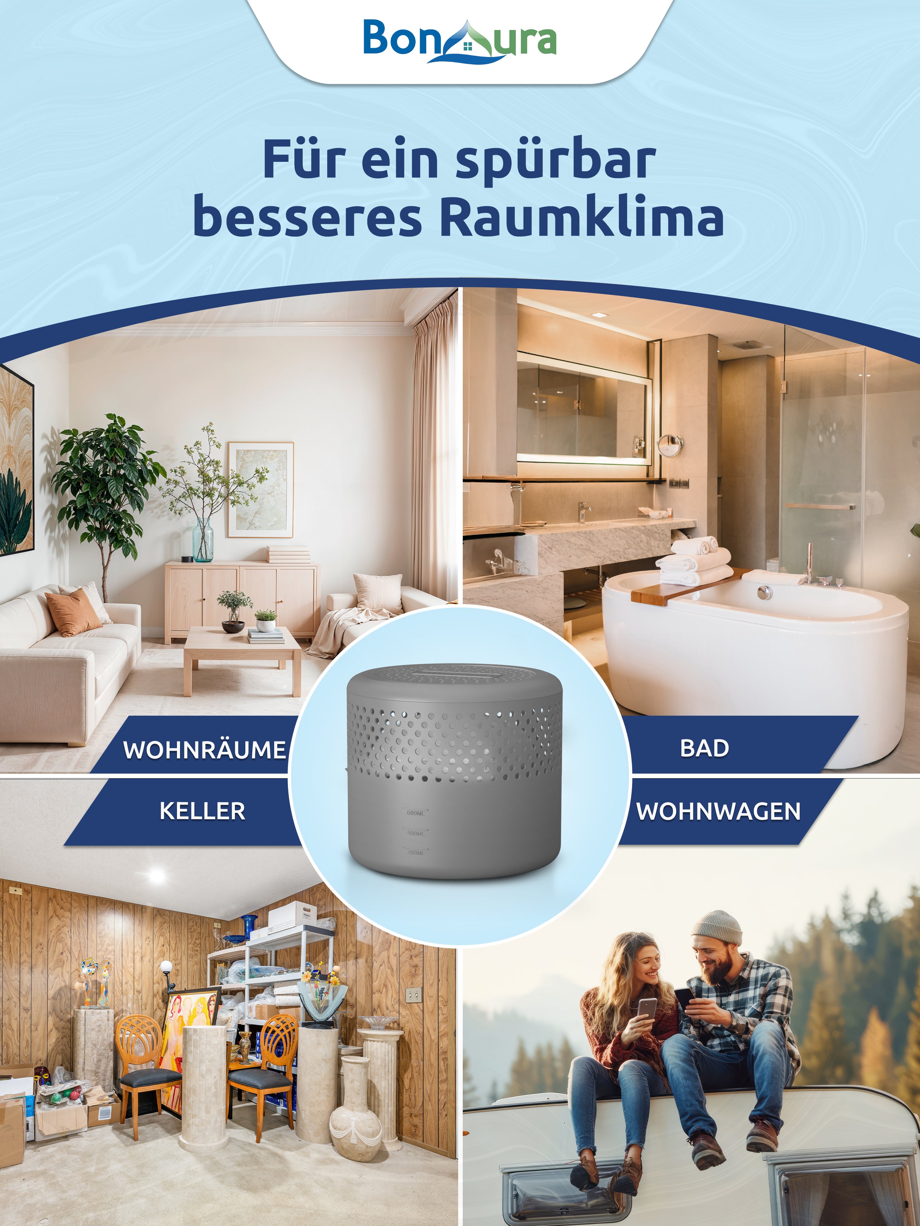 AirOne Select Bundle aus Luftentfeuchter ohne Strom und Granulat 400g (rund)