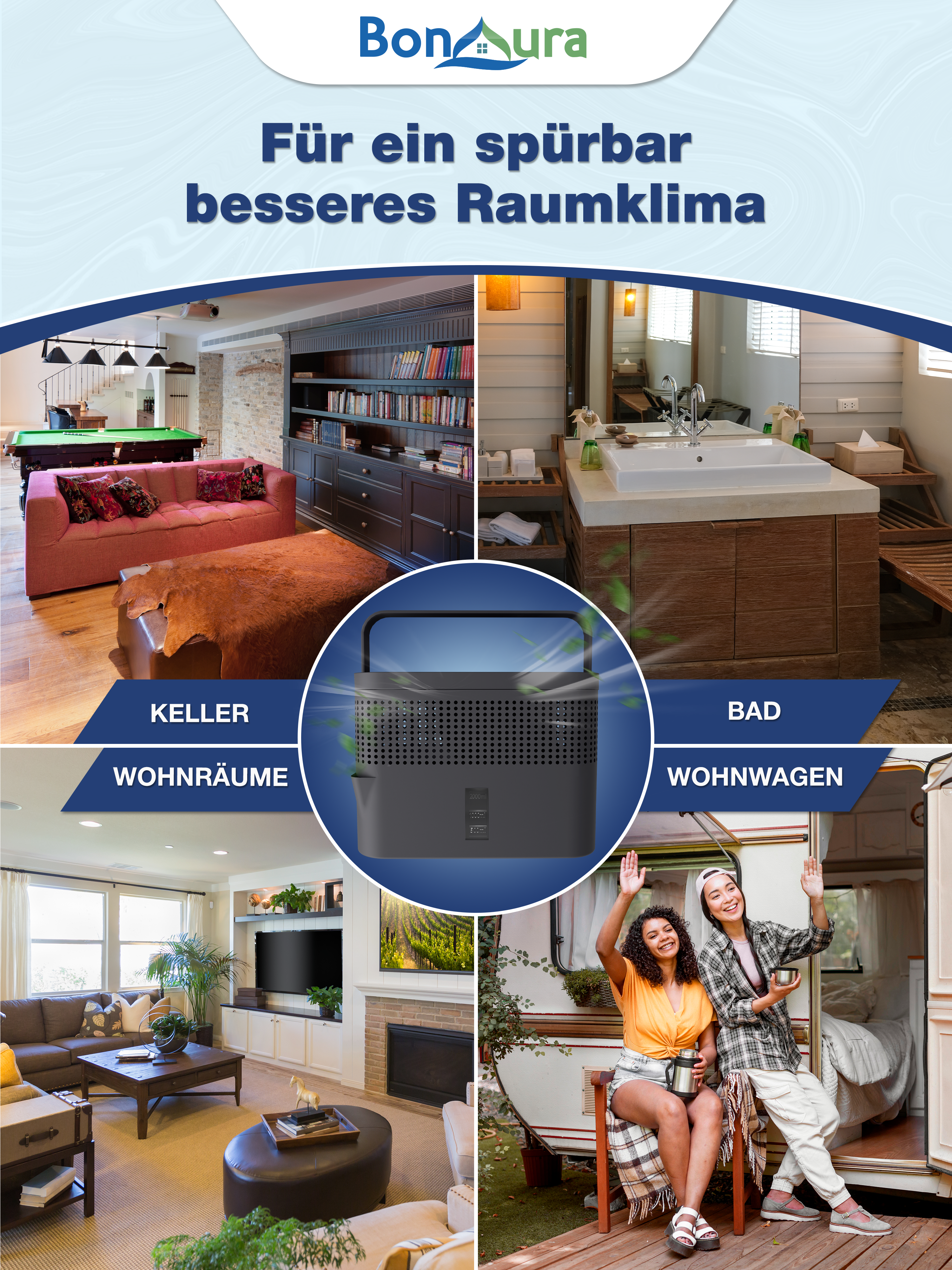 2er Set AirOne Max Luftentfeuchter ohne Strom mit 2x 980g Luftentfeuchter Granulat