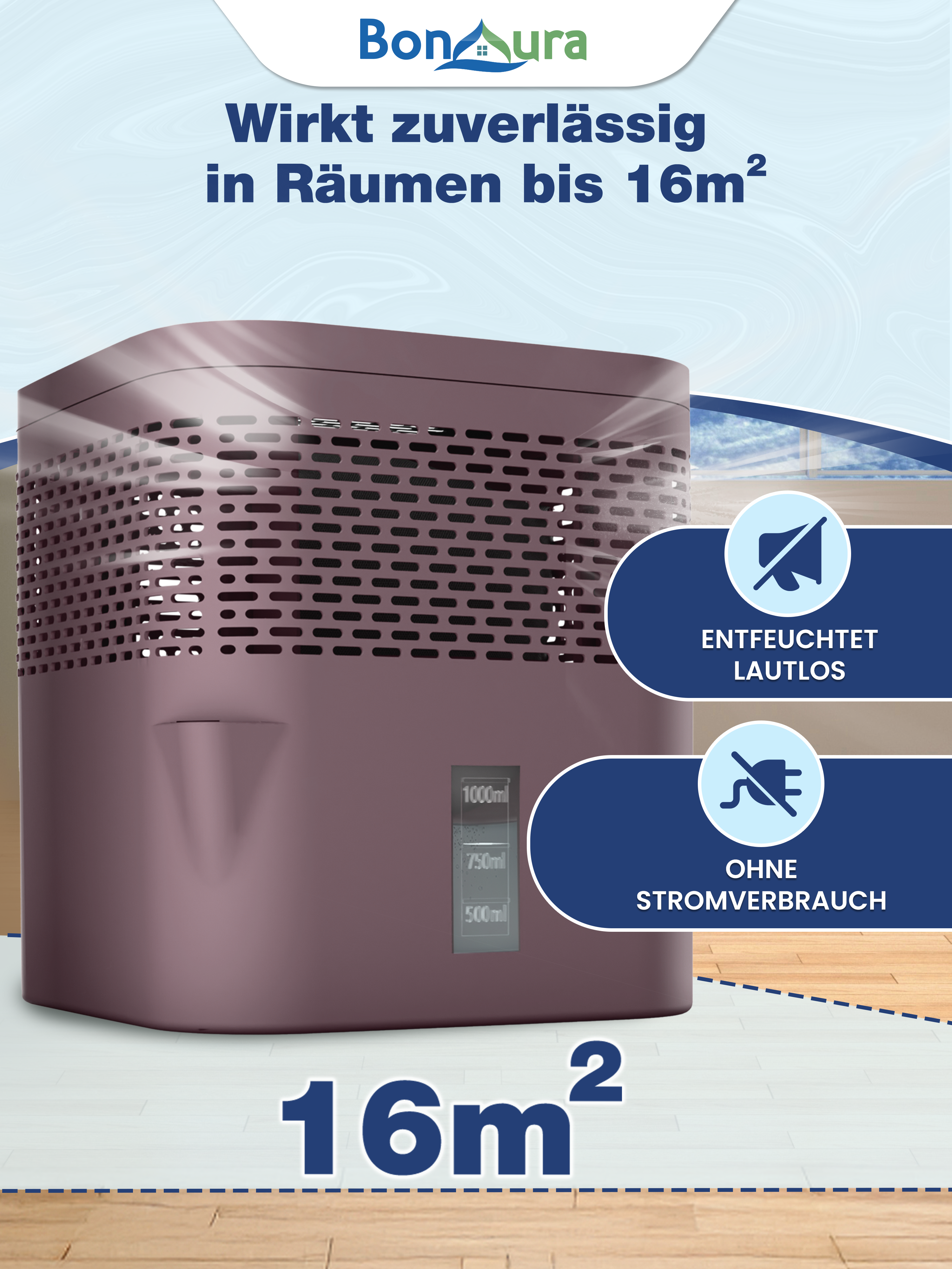 Lot de 2 déshumidificateurs AirOne Lite (sans électricité) avec 2 sachets de 450 g de granulés déshumidifiants.