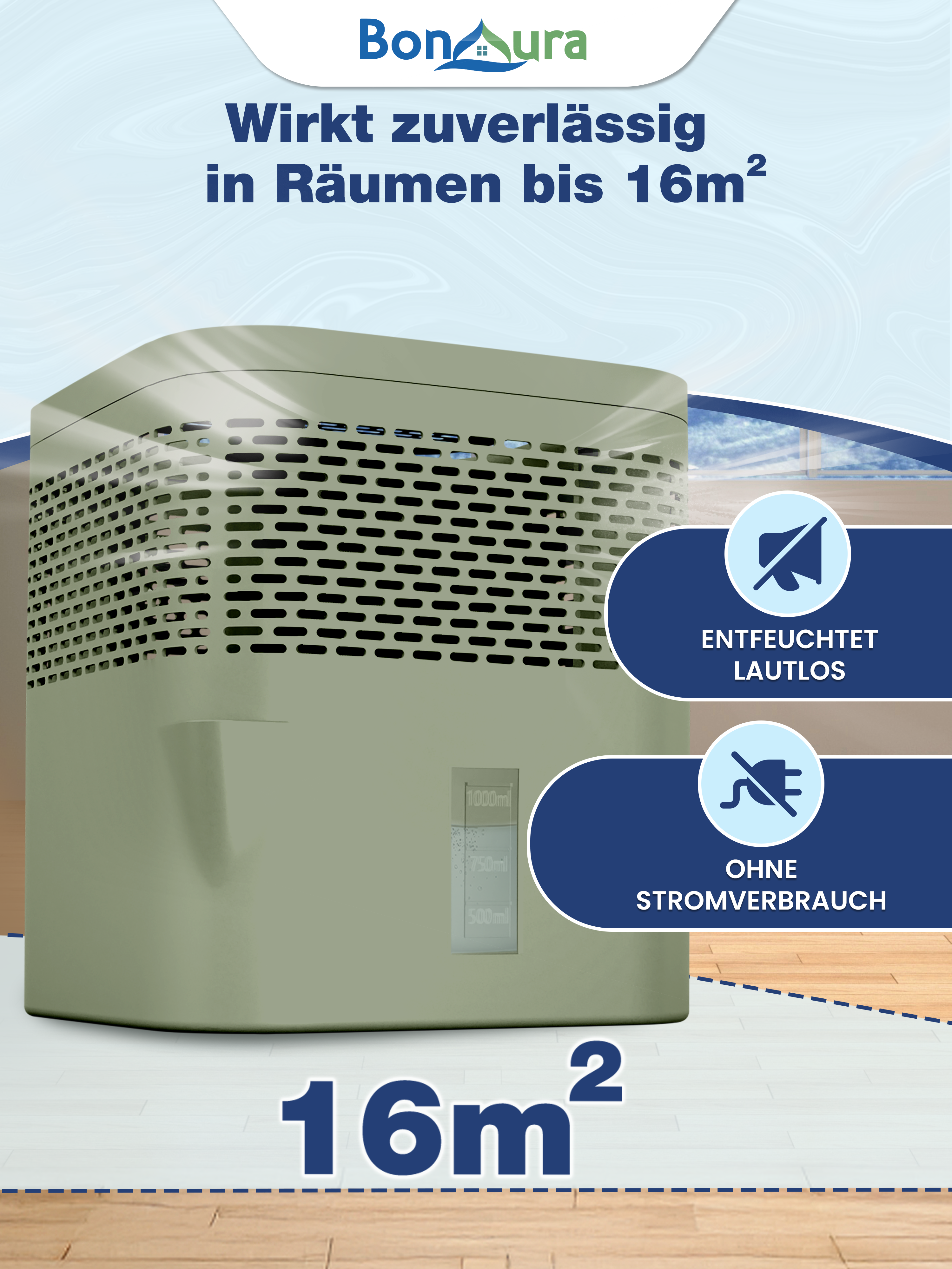 Lot de 2 déshumidificateurs AirOne Lite (sans électricité) avec 2 sachets de 450 g de granulés déshumidifiants.